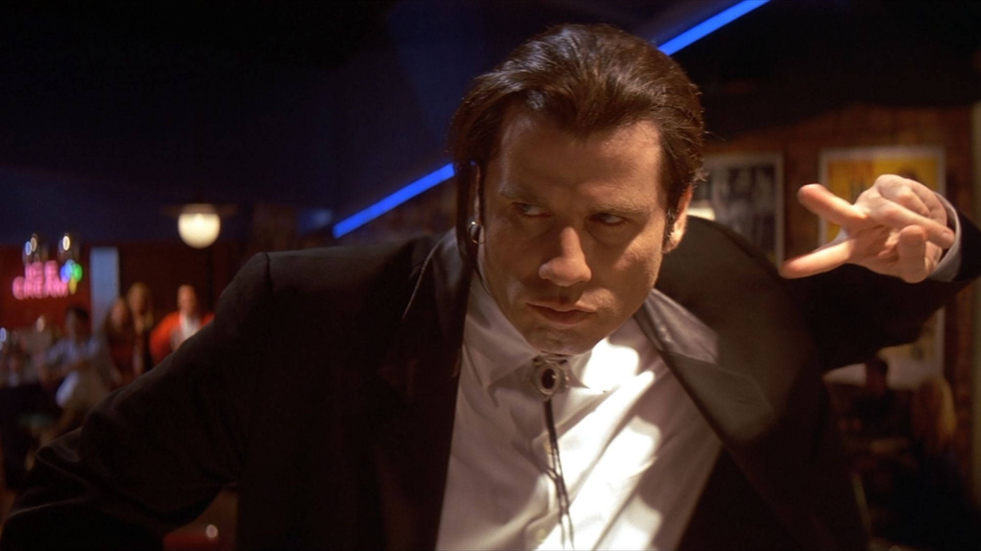 John Travolta, black suit, white shirt, Full HD Desktop Wallpaper
