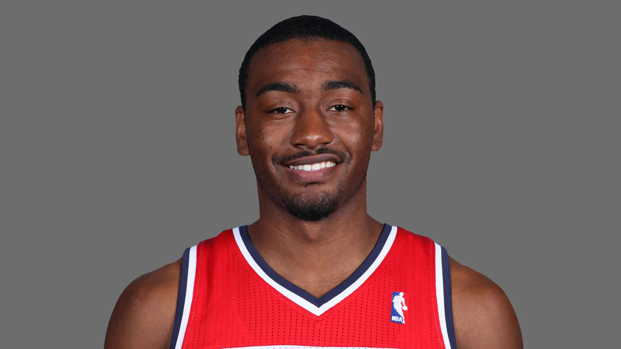 John Wall, red jersey, gray studio background, Full HD Desktop Wallpaper