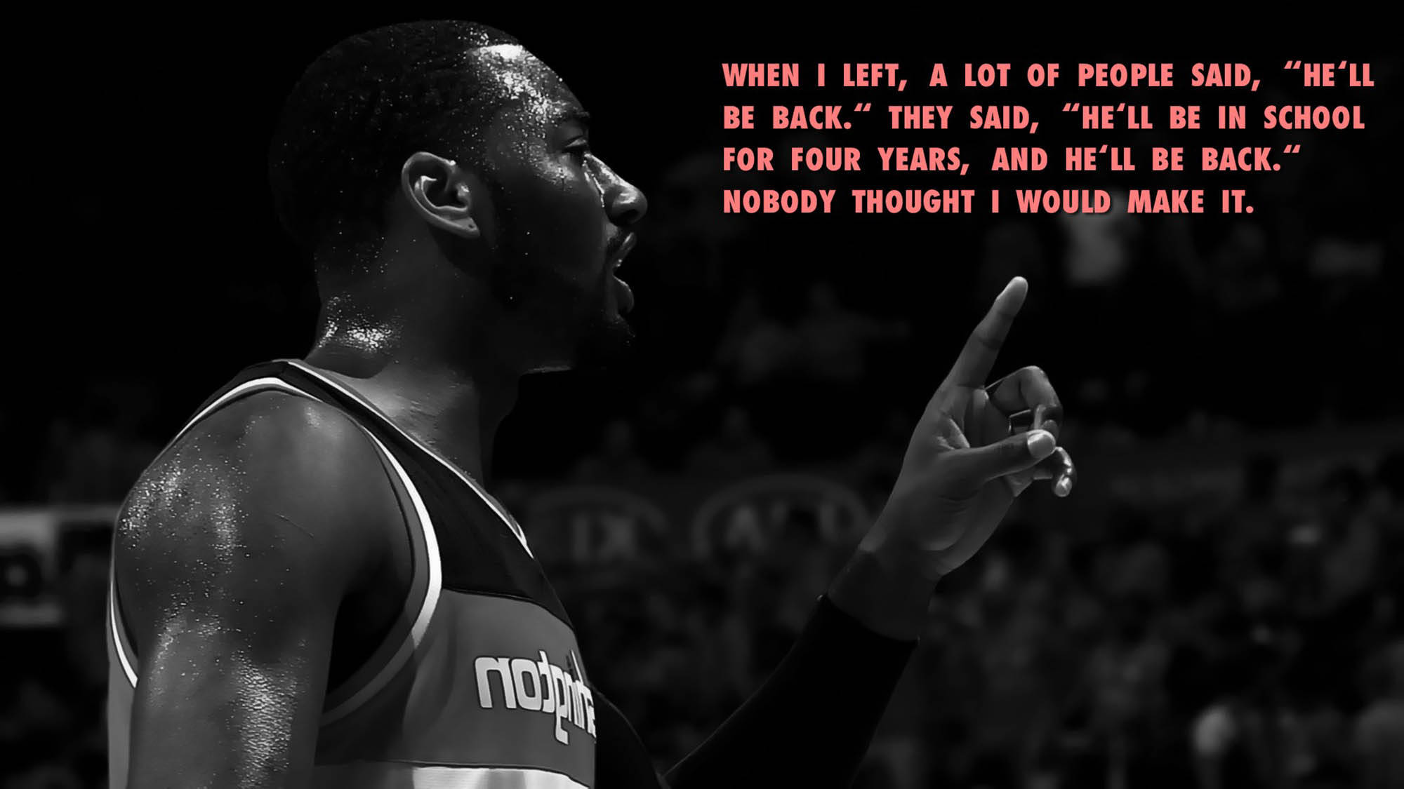 John Wall, black and white photo, red text overlay, Full HD Desktop Wallpaper