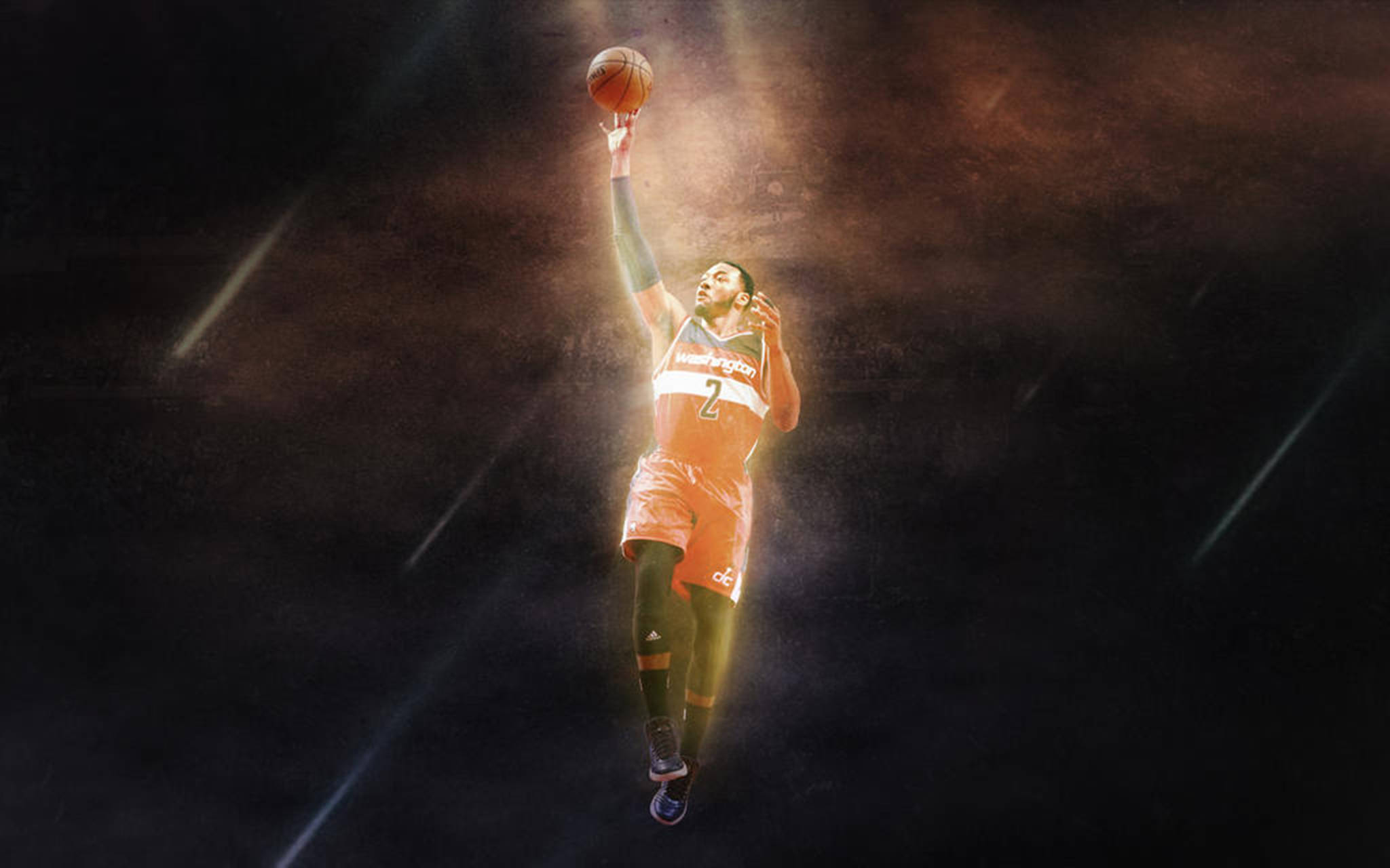 John Wall, orange jersey, basketball player, Full HD Desktop Wallpaper