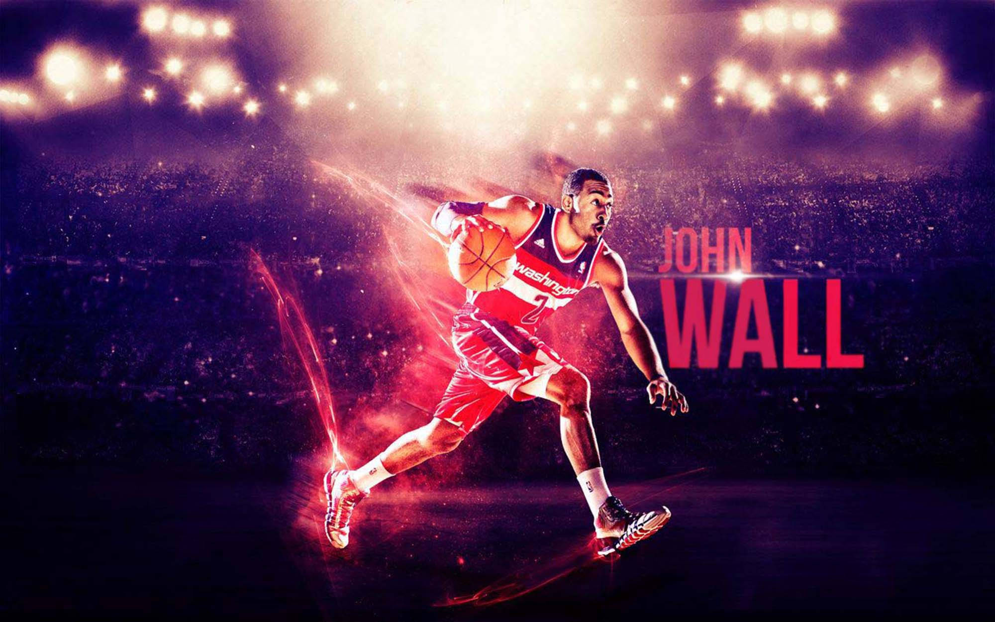 John Wall, red jersey, glowing motion trails, Full HD Desktop Wallpaper