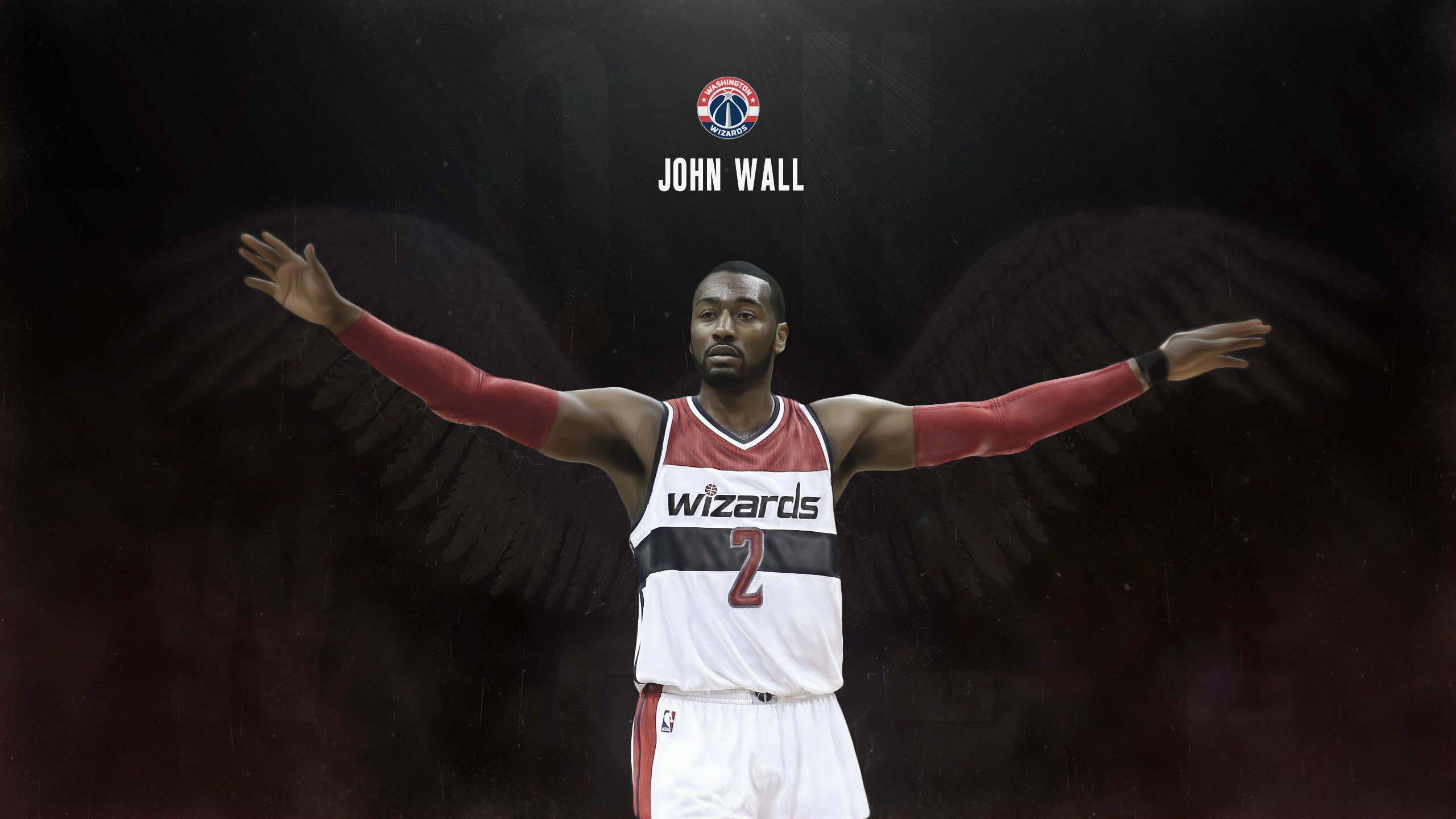 John Wall, angel illustration, large black wings, 2K Desktop Wallpaper