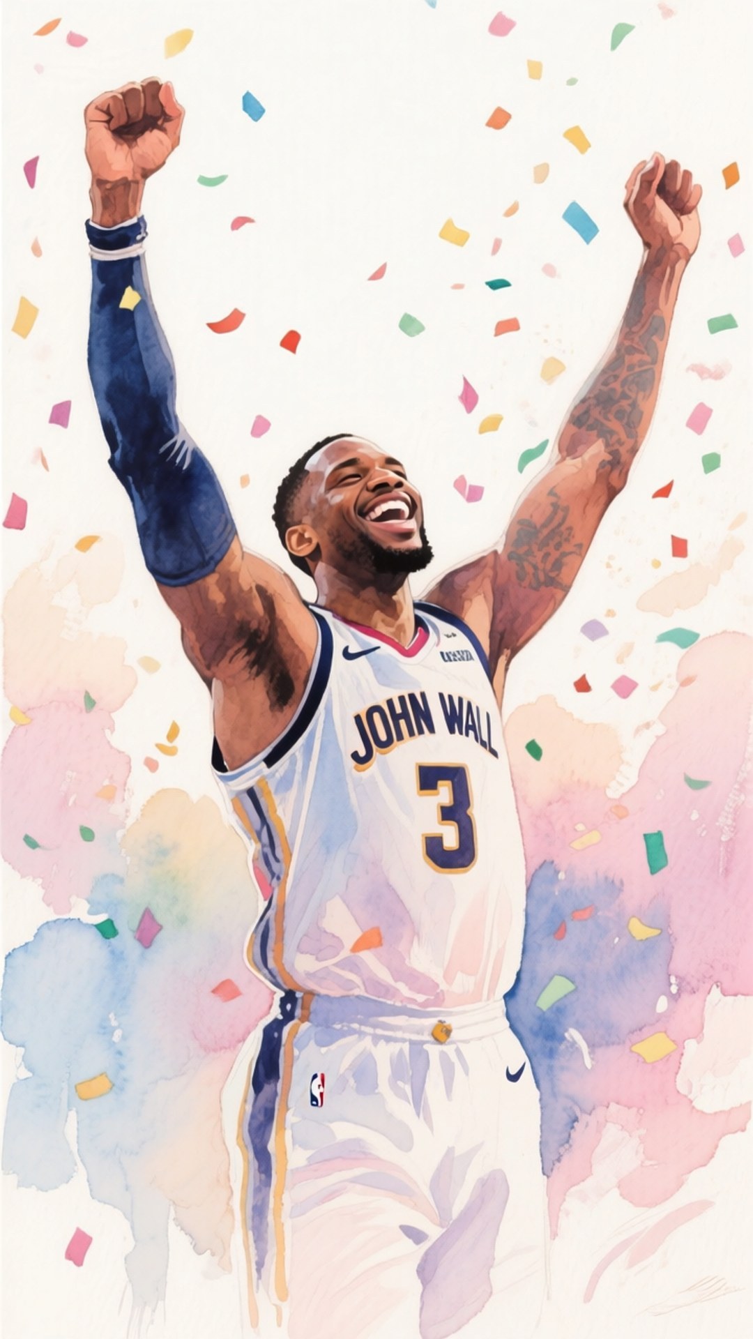 John Wall, white John Wall jersey, colorful confetti, Full HD Phone Wallpaper