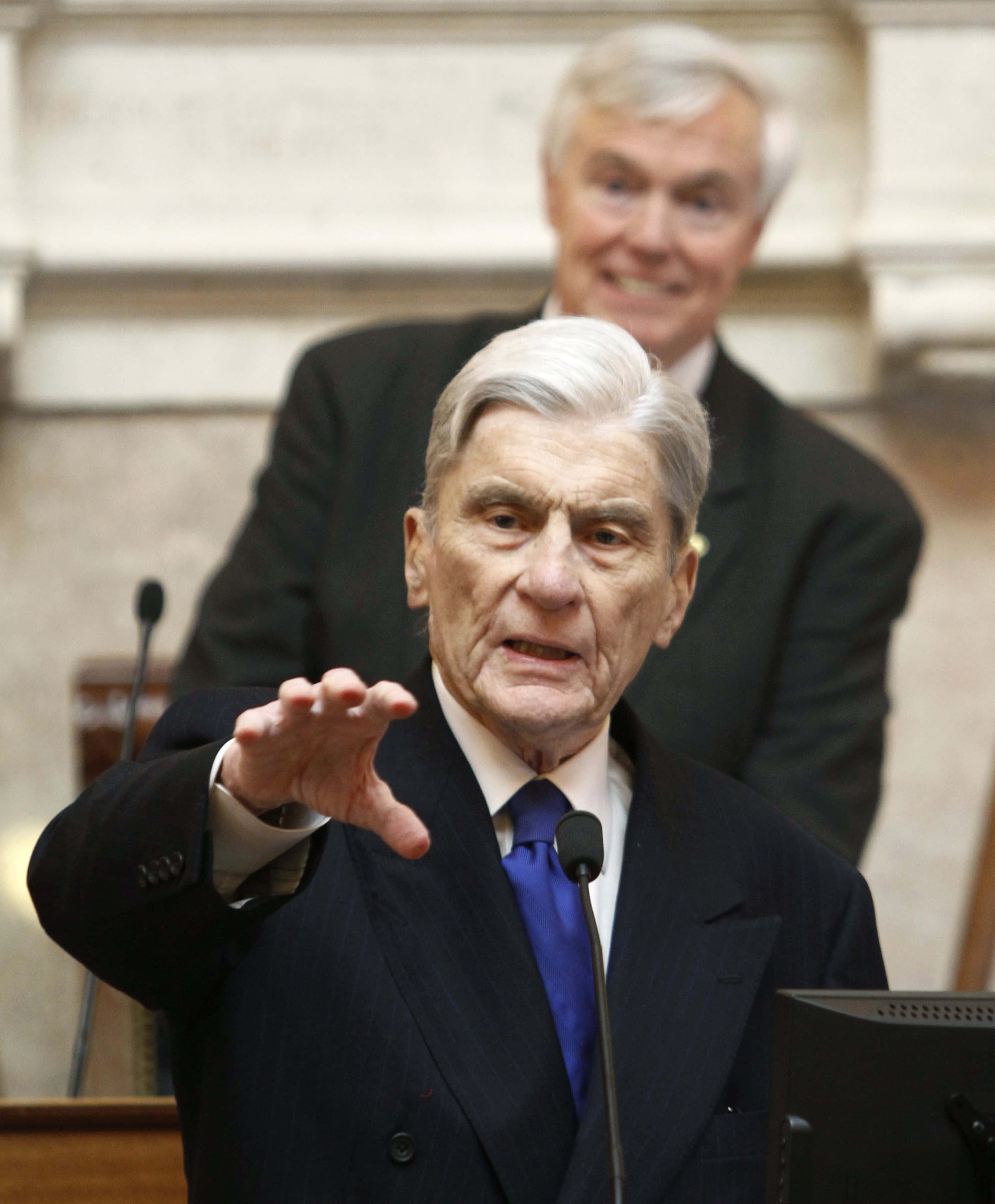 John Warner, black suit, blue tie, 2K Phone Wallpaper