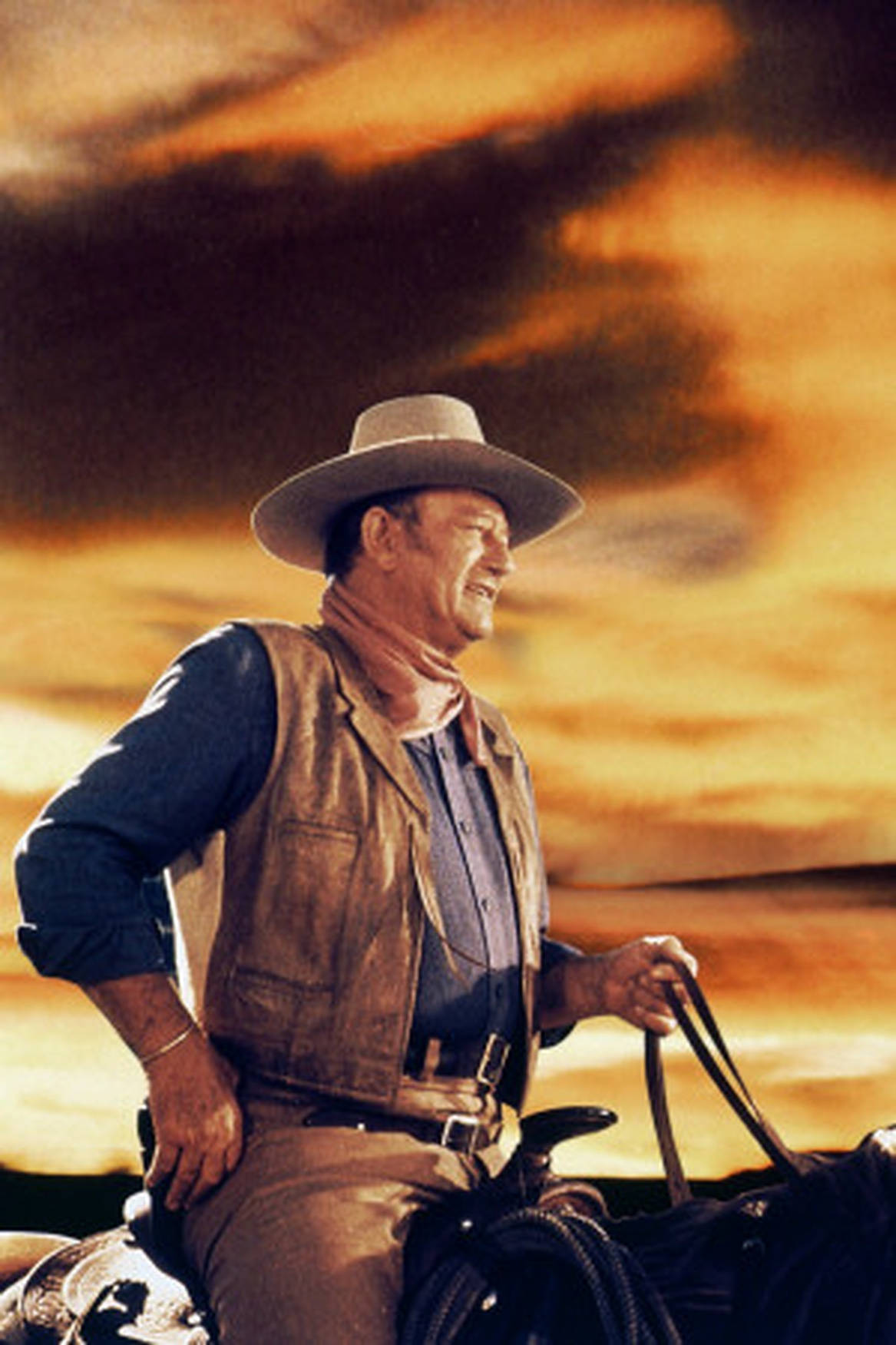 John Wayne, wide-brimmed hat, horse, HD Phone Wallpaper