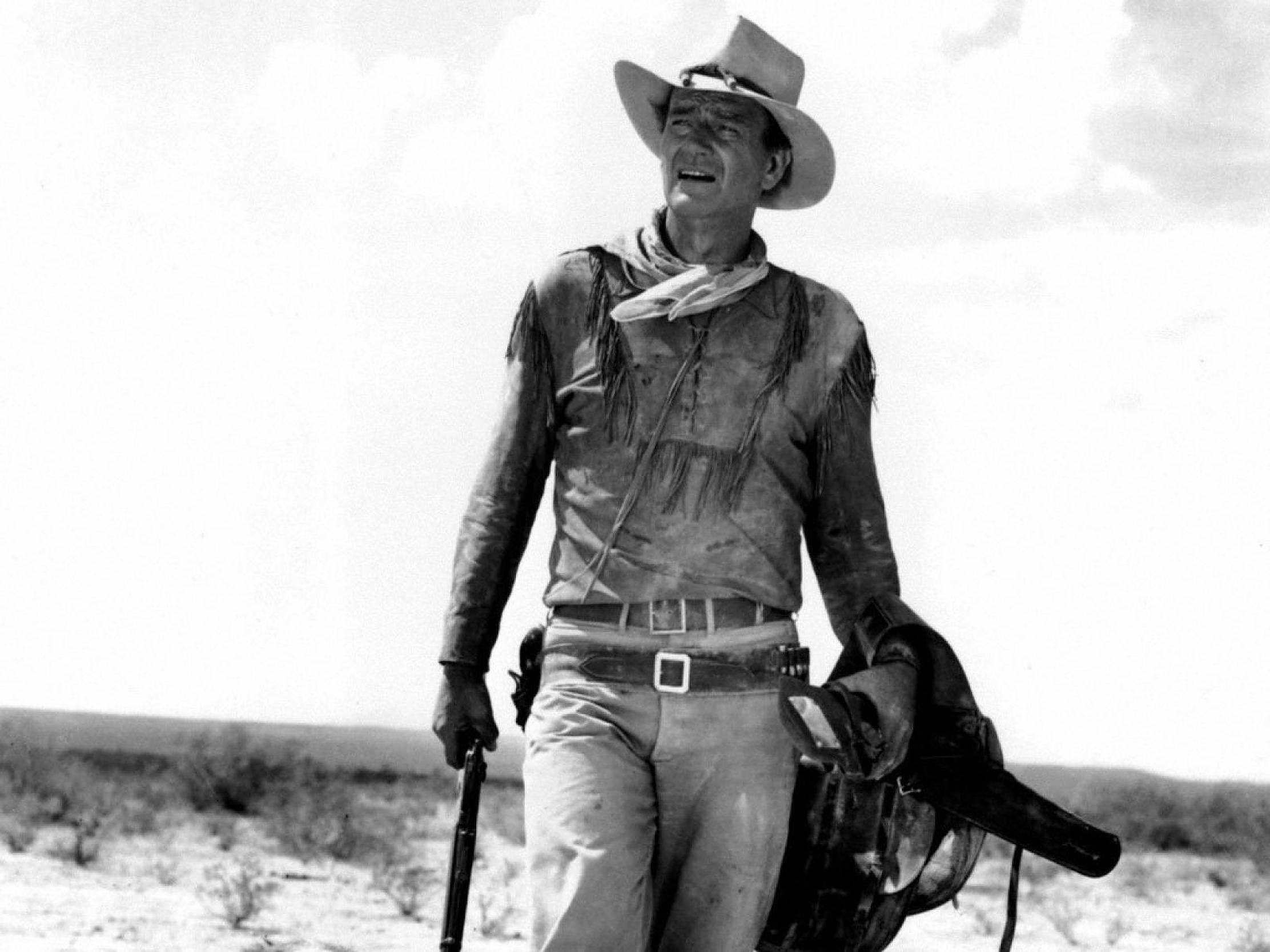 John Wayne, black and white portrait, cowboy, Full HD Desktop Wallpaper
