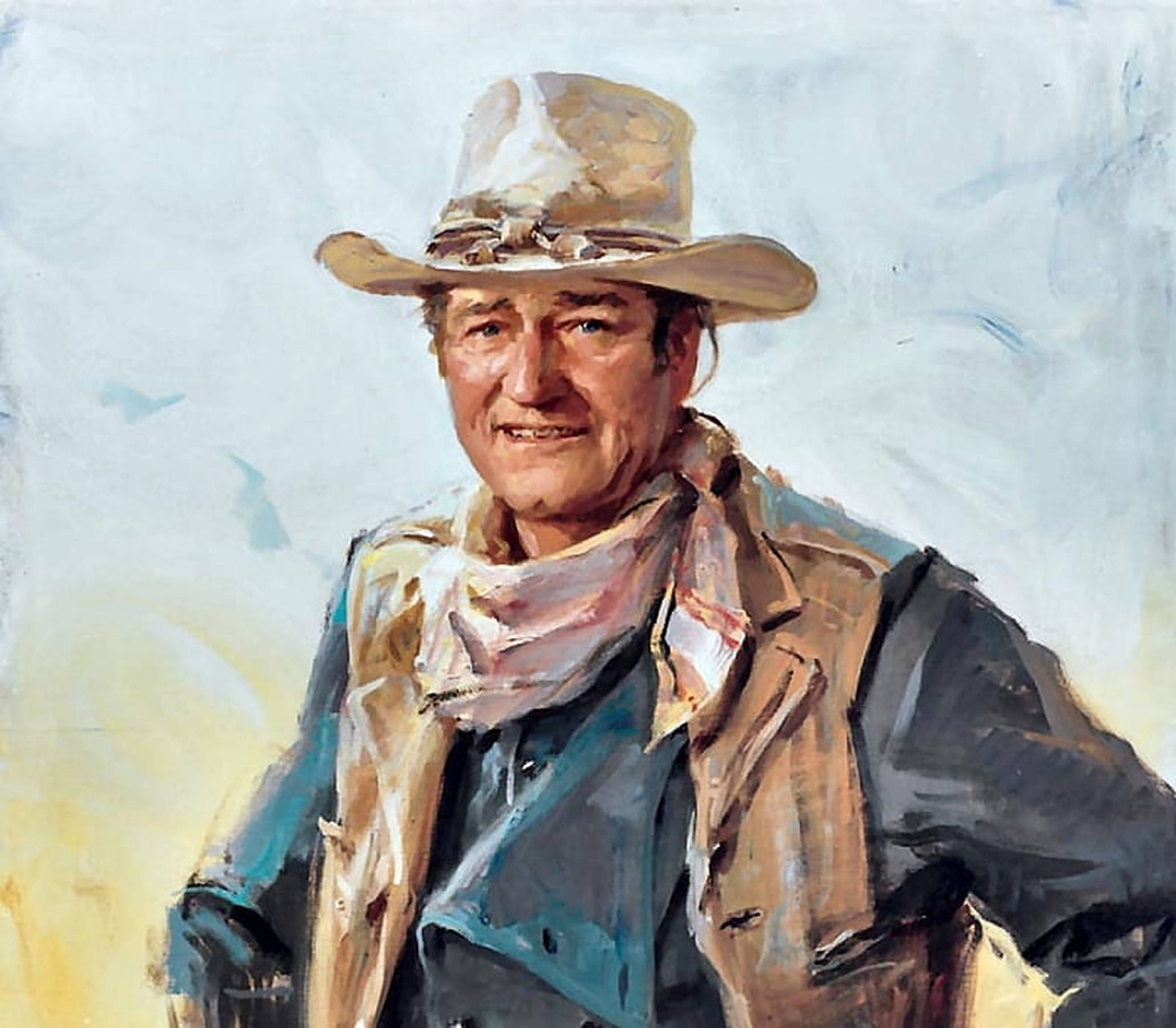 John Wayne, cowboy, worn hat, Full HD Desktop Wallpaper