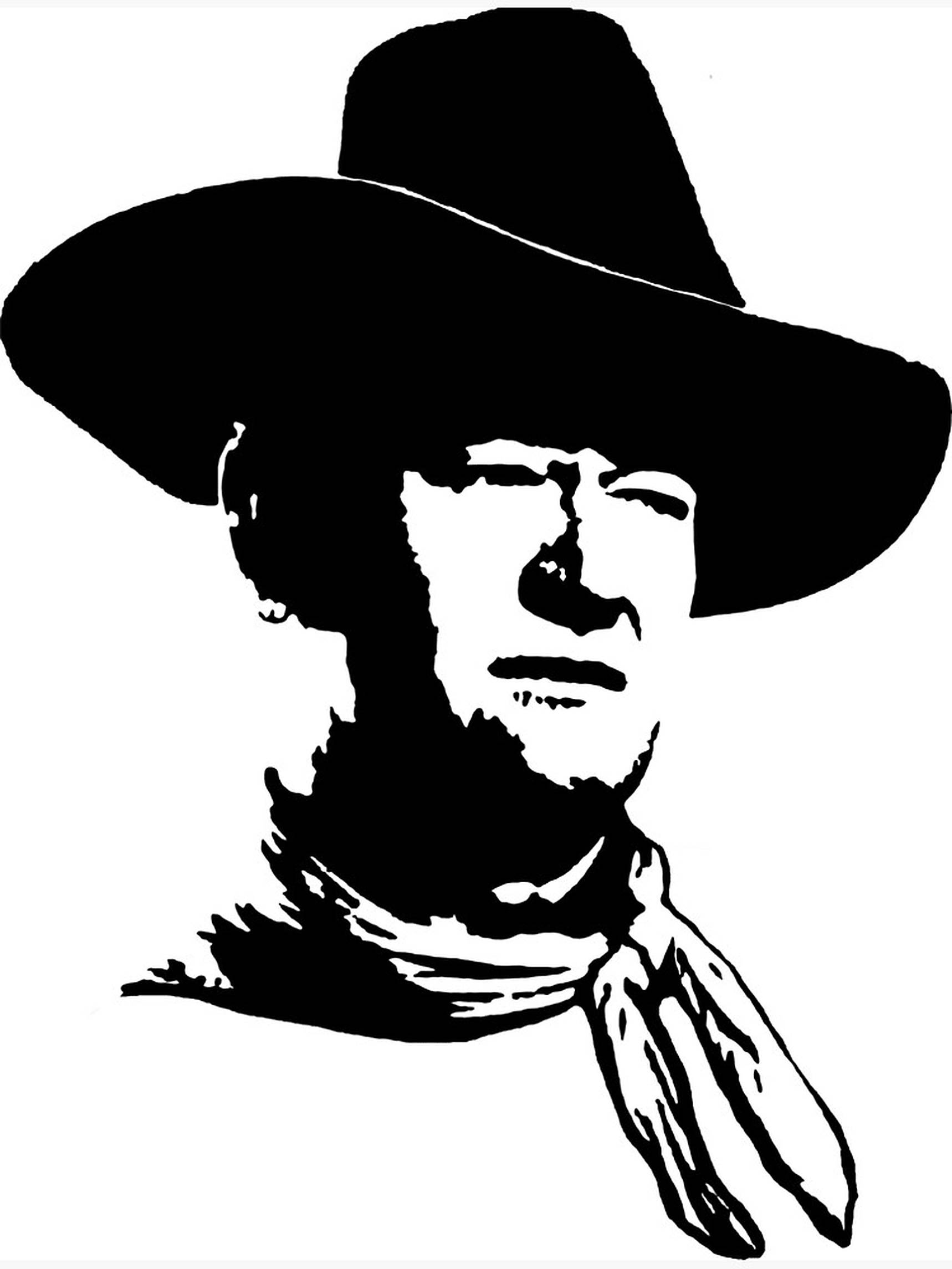 John Wayne, vector art, black and white silhouette, Full HD Phone Wallpaper