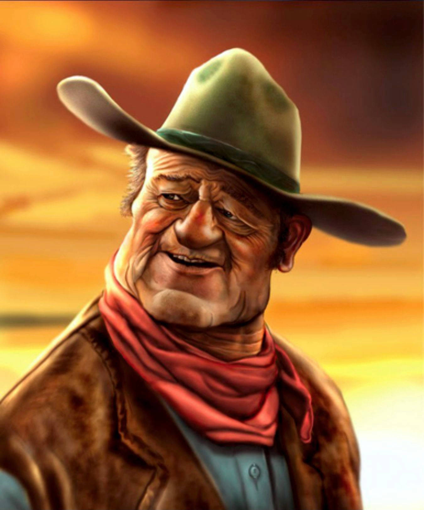 John Wayne, green hat, red bandana, HD Phone Wallpaper