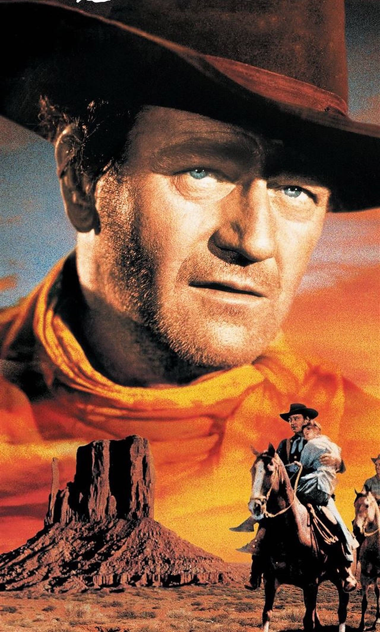 John Wayne, cowboy hat, fiery sunset, Full HD Phone Wallpaper