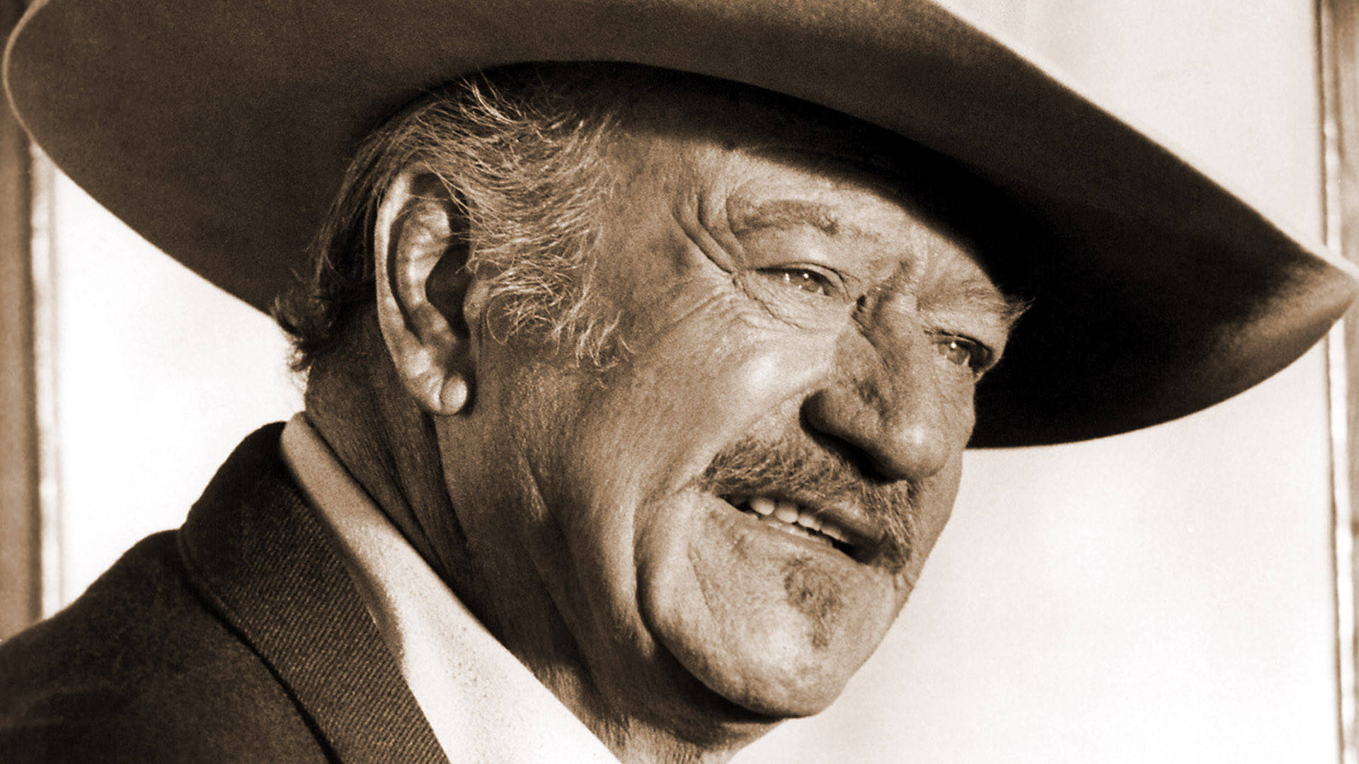 John Wayne, sepia-toned, close-up, Full HD Desktop Wallpaper