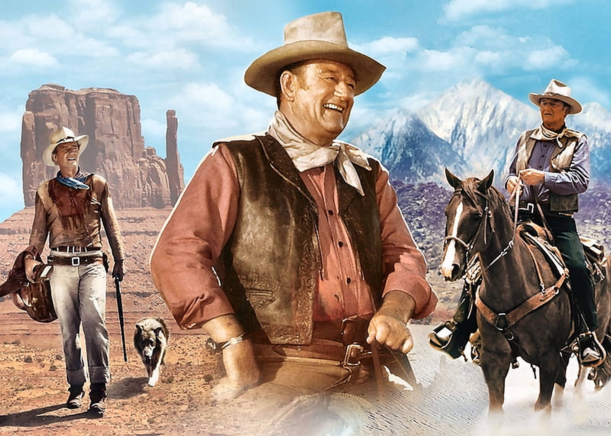 John Wayne, desert canyon, red rock formations, Full HD Desktop Wallpaper