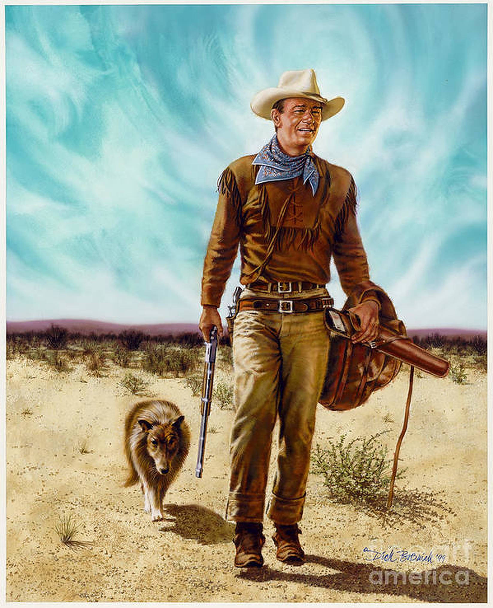 John Wayne, white hat, brown duster, Full HD Phone Wallpaper