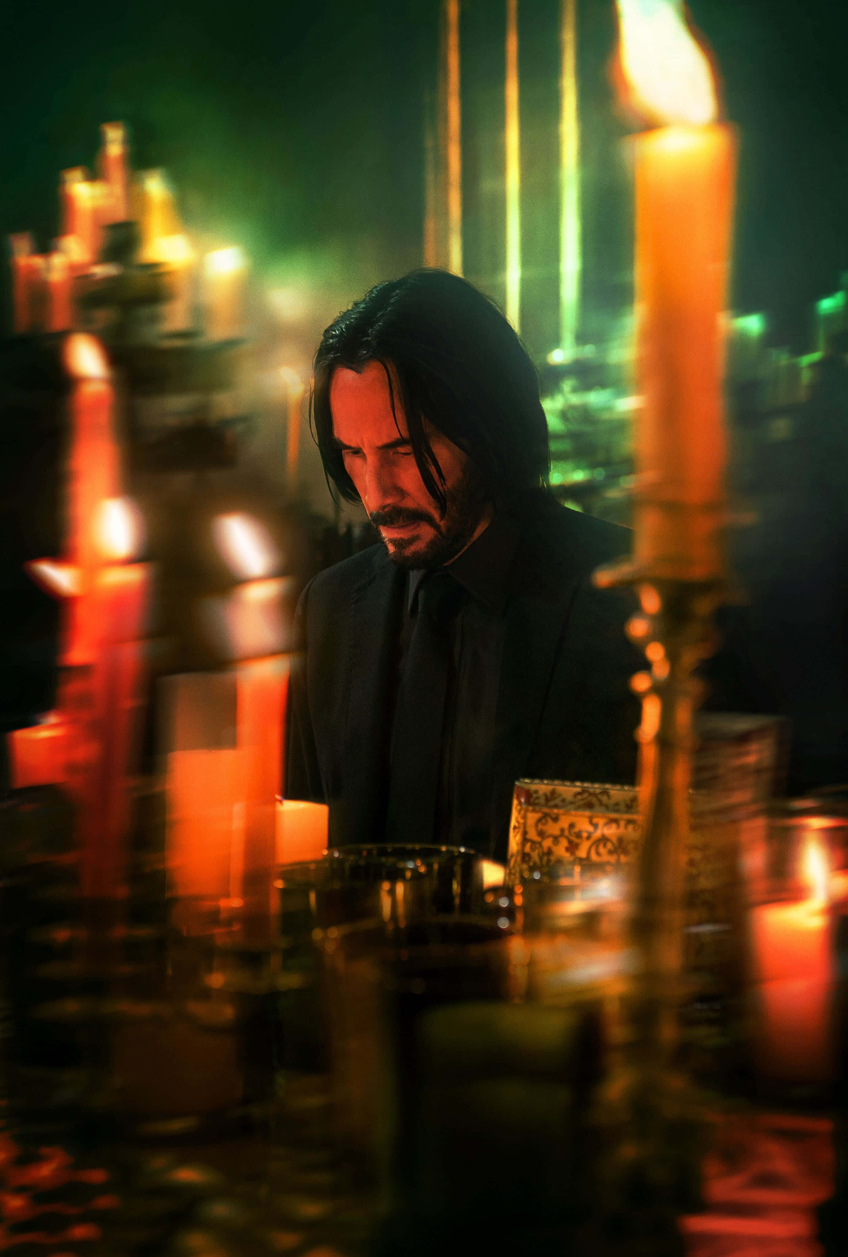 John Wick 4, black suit, flickering candles, 4K Phone Wallpaper