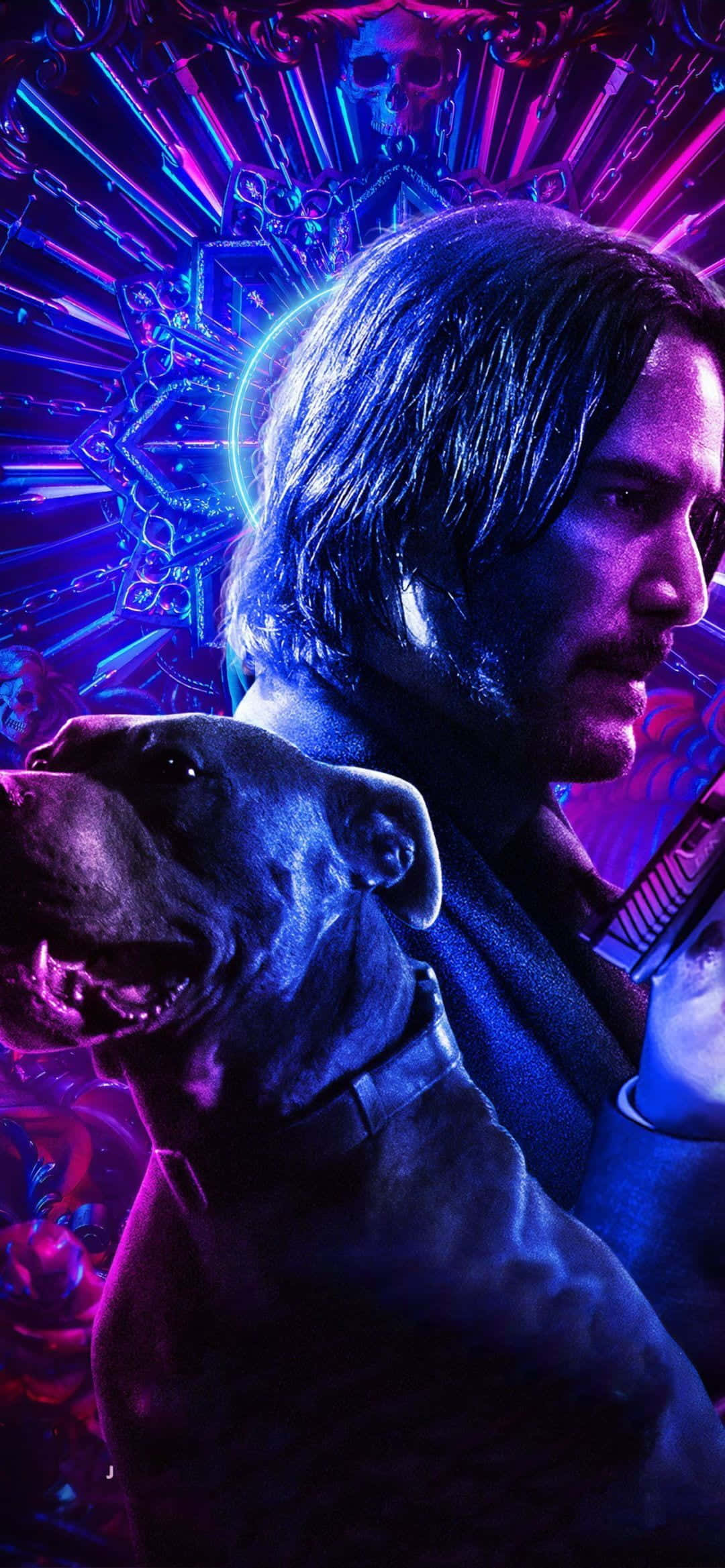 John Wick 4, neon purple, neon blue, Full HD Phone Wallpaper