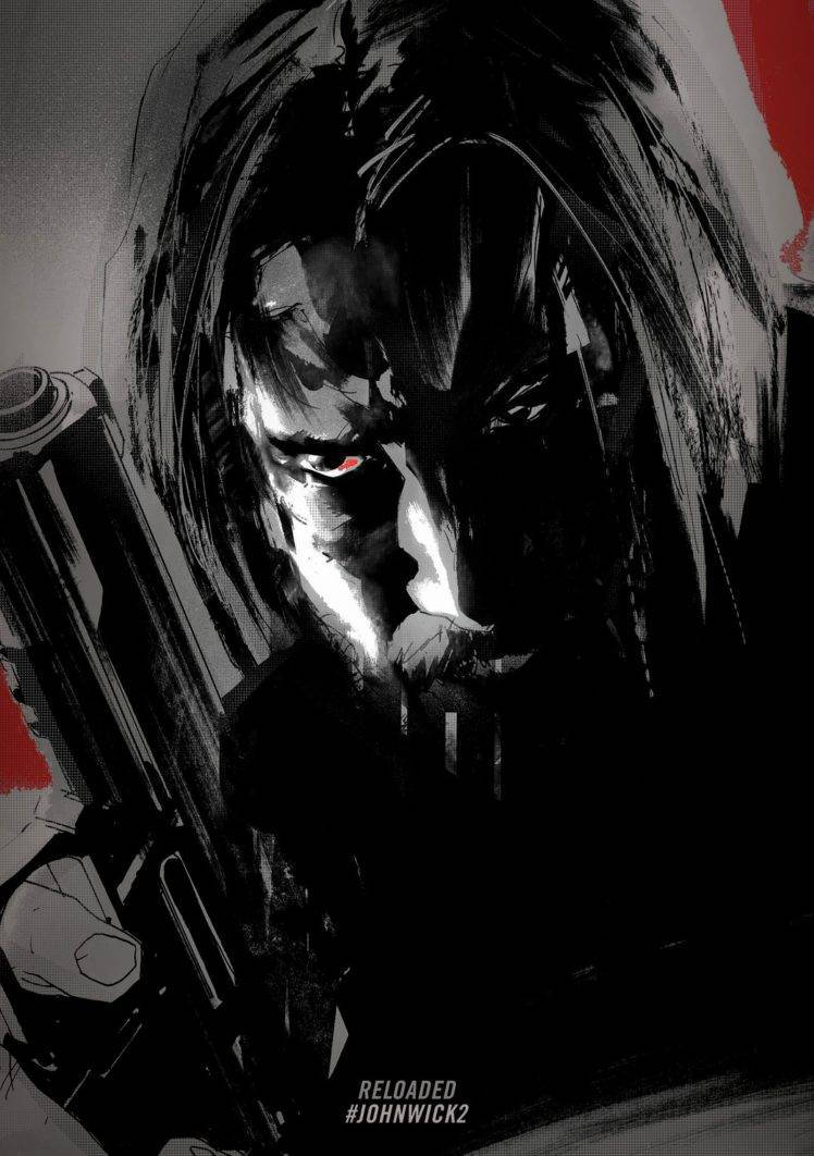 John Wick, glowing red eyes, pistol, SD Phone Wallpaper