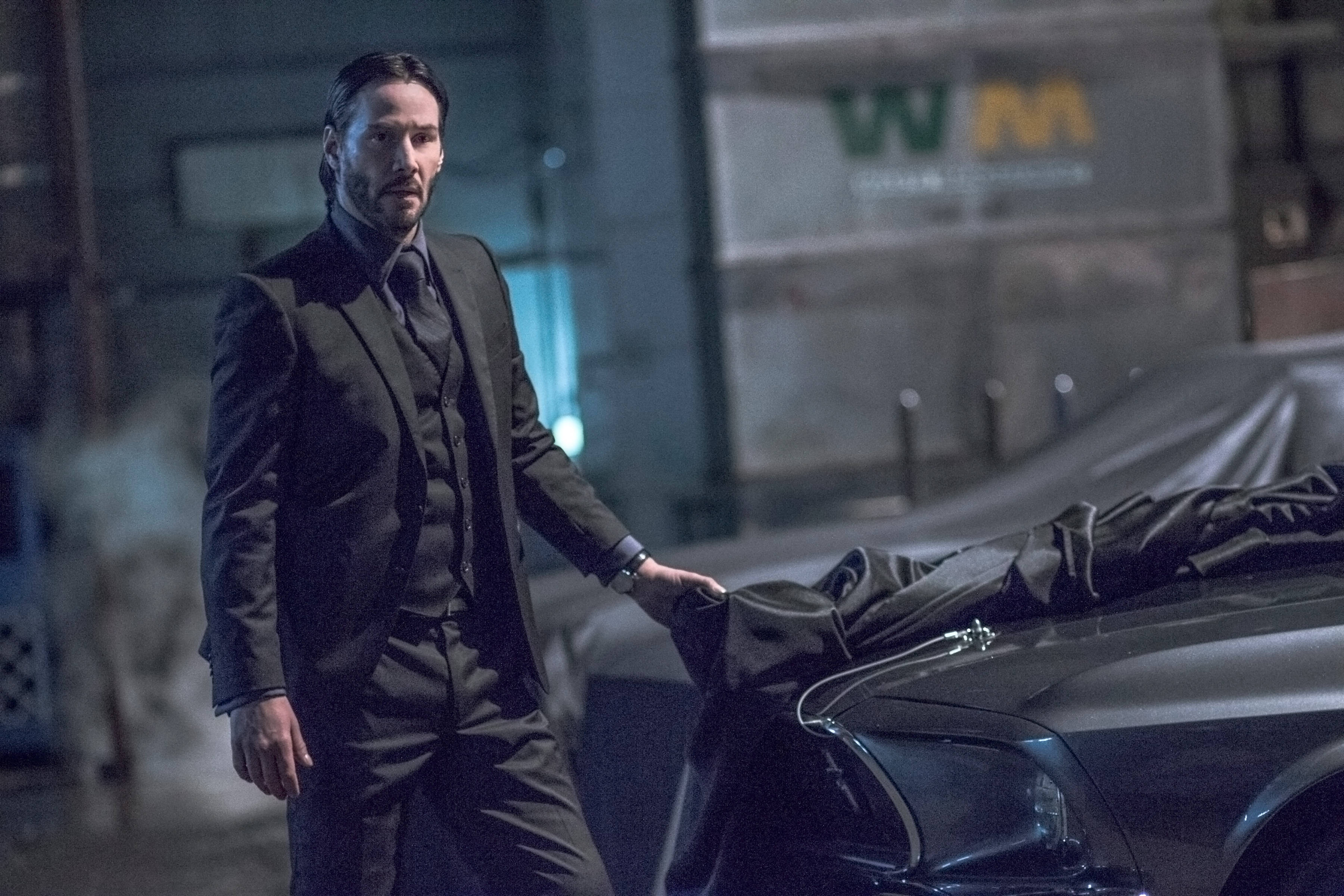 John Wick, sleek car, night, 2K Desktop Wallpaper