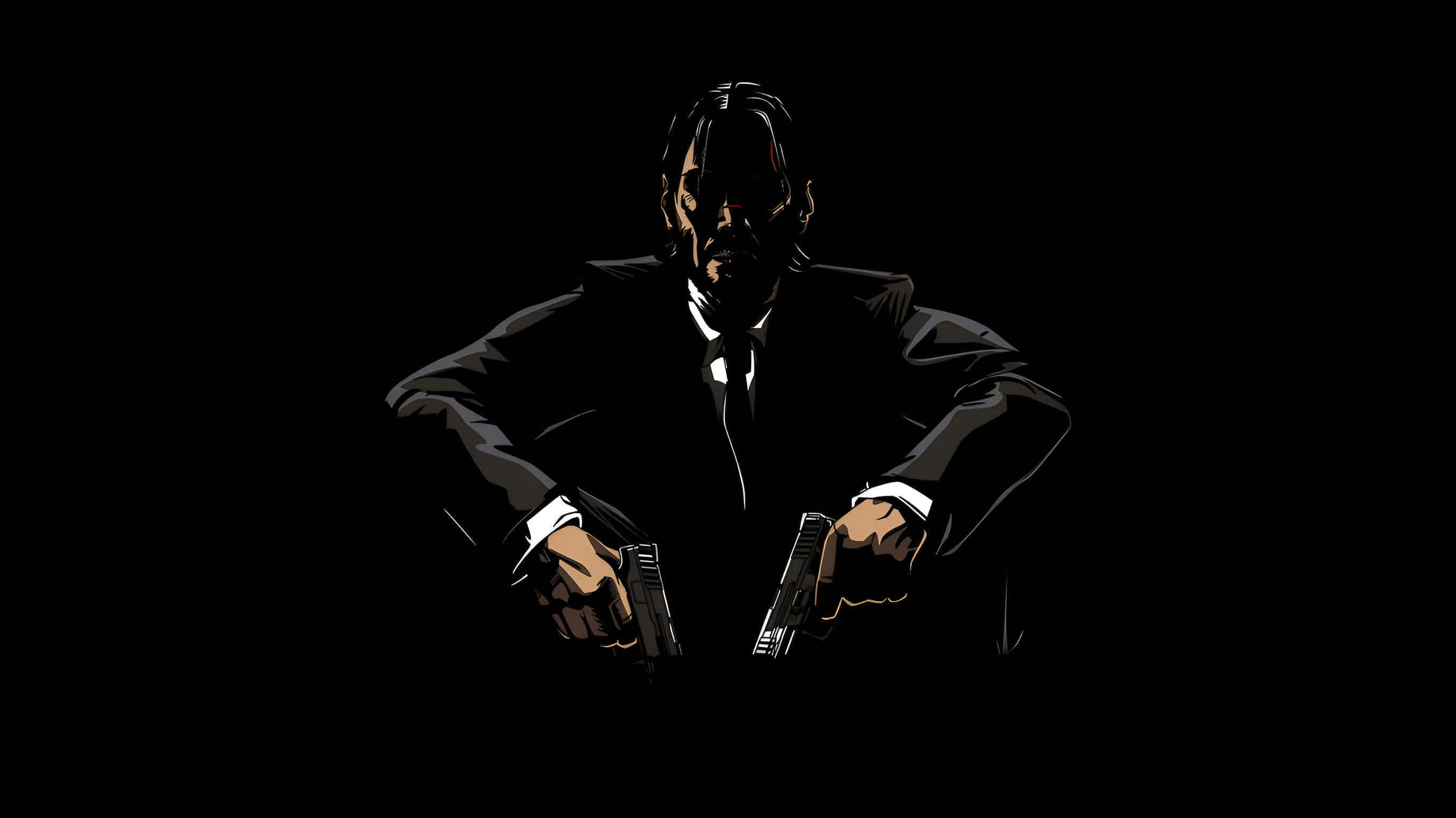 John Wick, black suit, two pistols, 2K Desktop Wallpaper