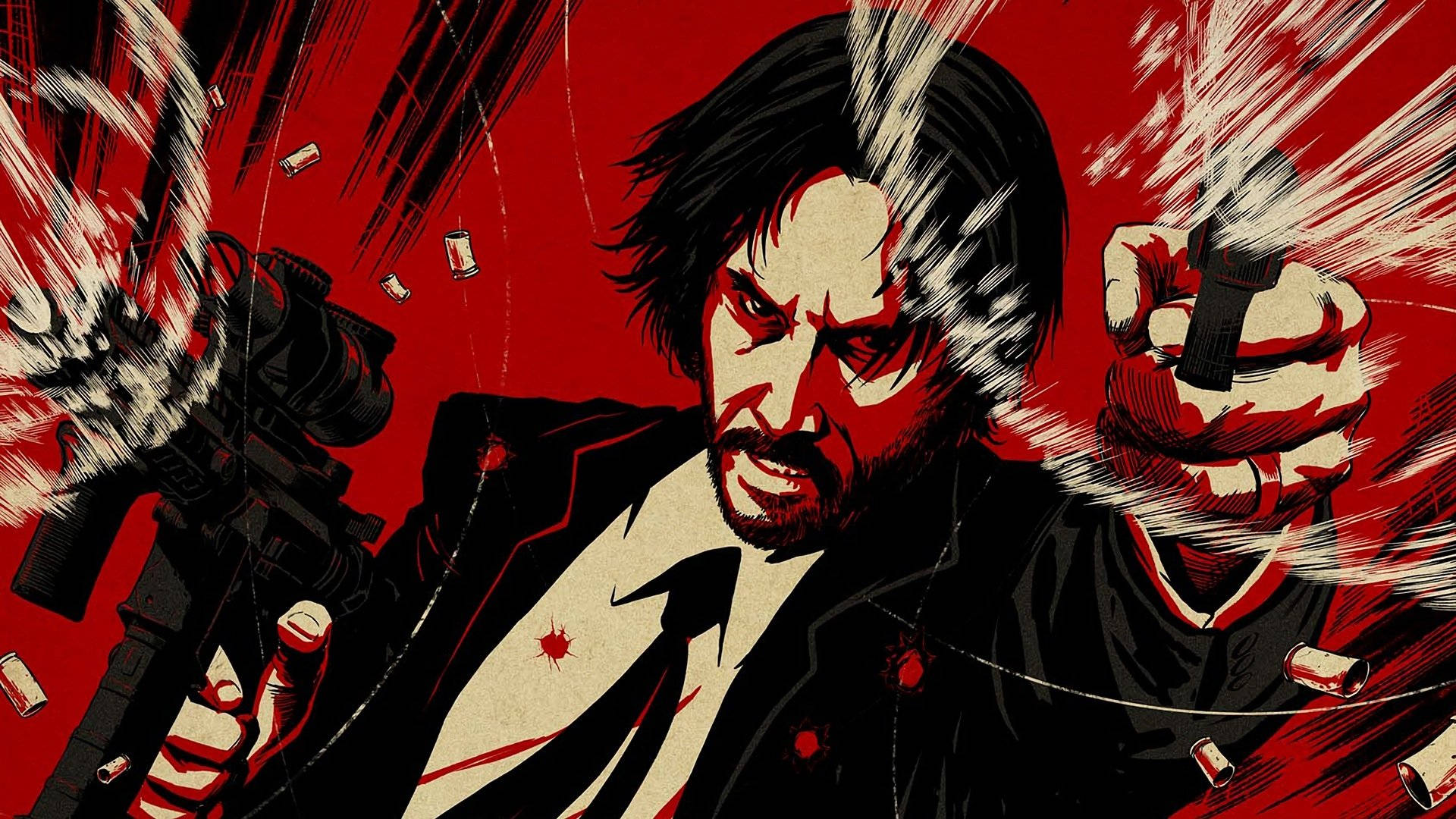 John Wick, red aesthetic, dual pistols, Full HD Desktop Wallpaper