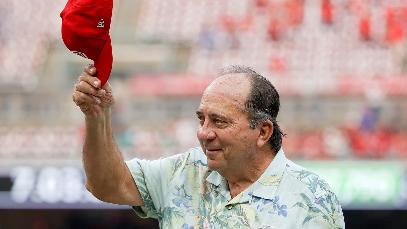 Johnny Bench, red baseball cap, floral shirt, HD Desktop Wallpaper