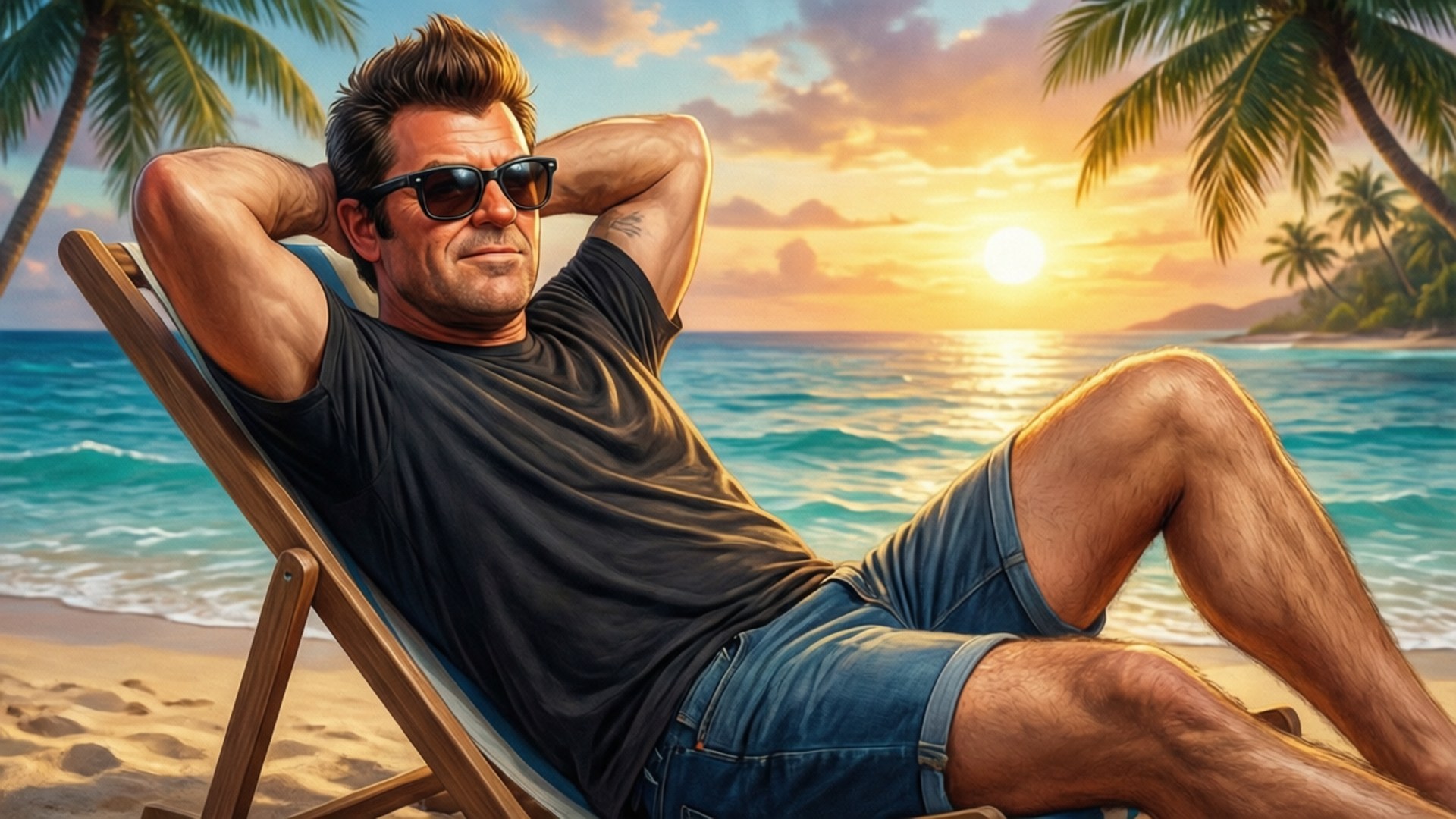 Johnny Bravo, beach day, sunglasses, Full HD Desktop Wallpaper