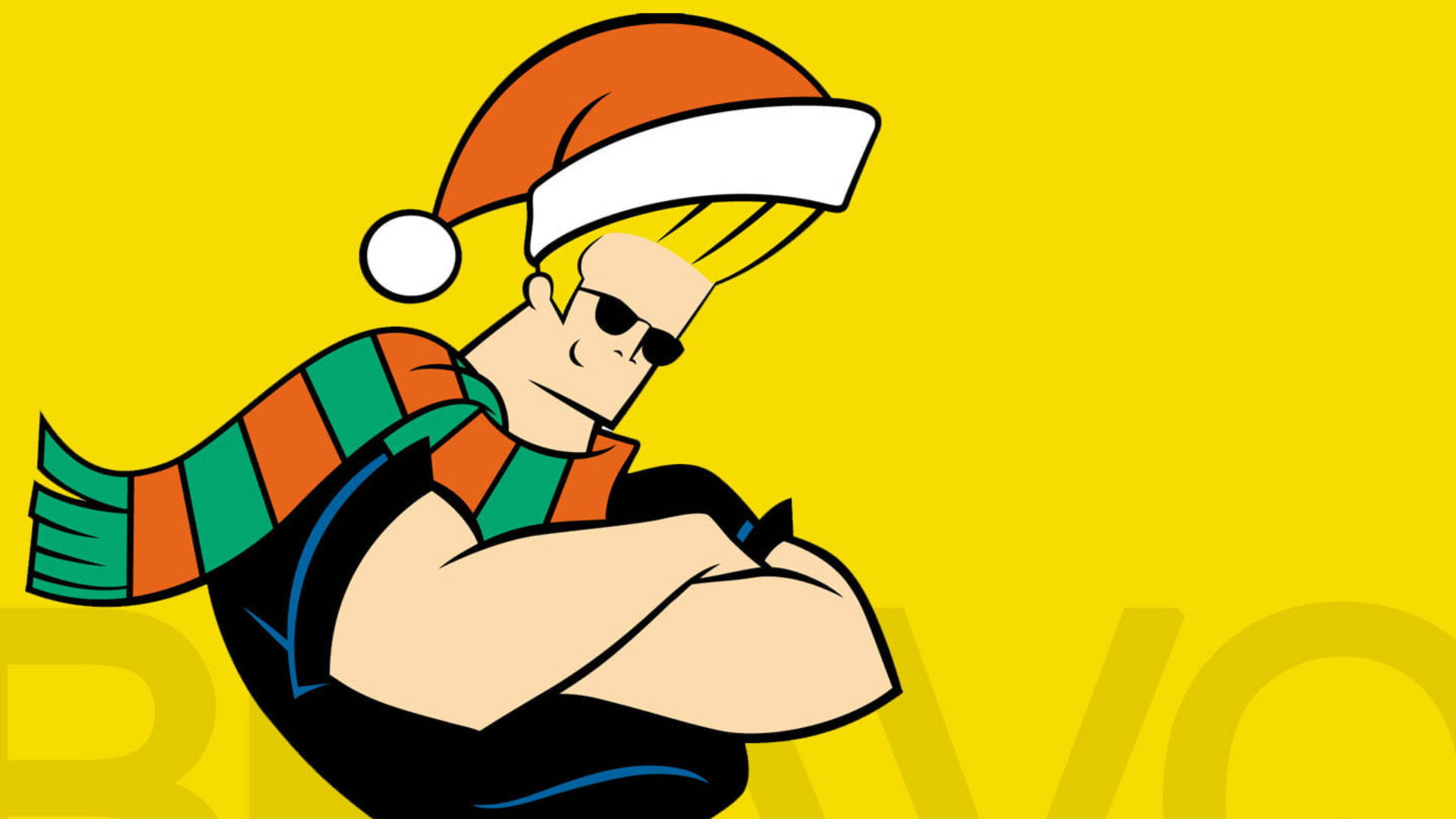 Johnny Bravo, Santa hat, striped scarf, Full HD Desktop Wallpaper