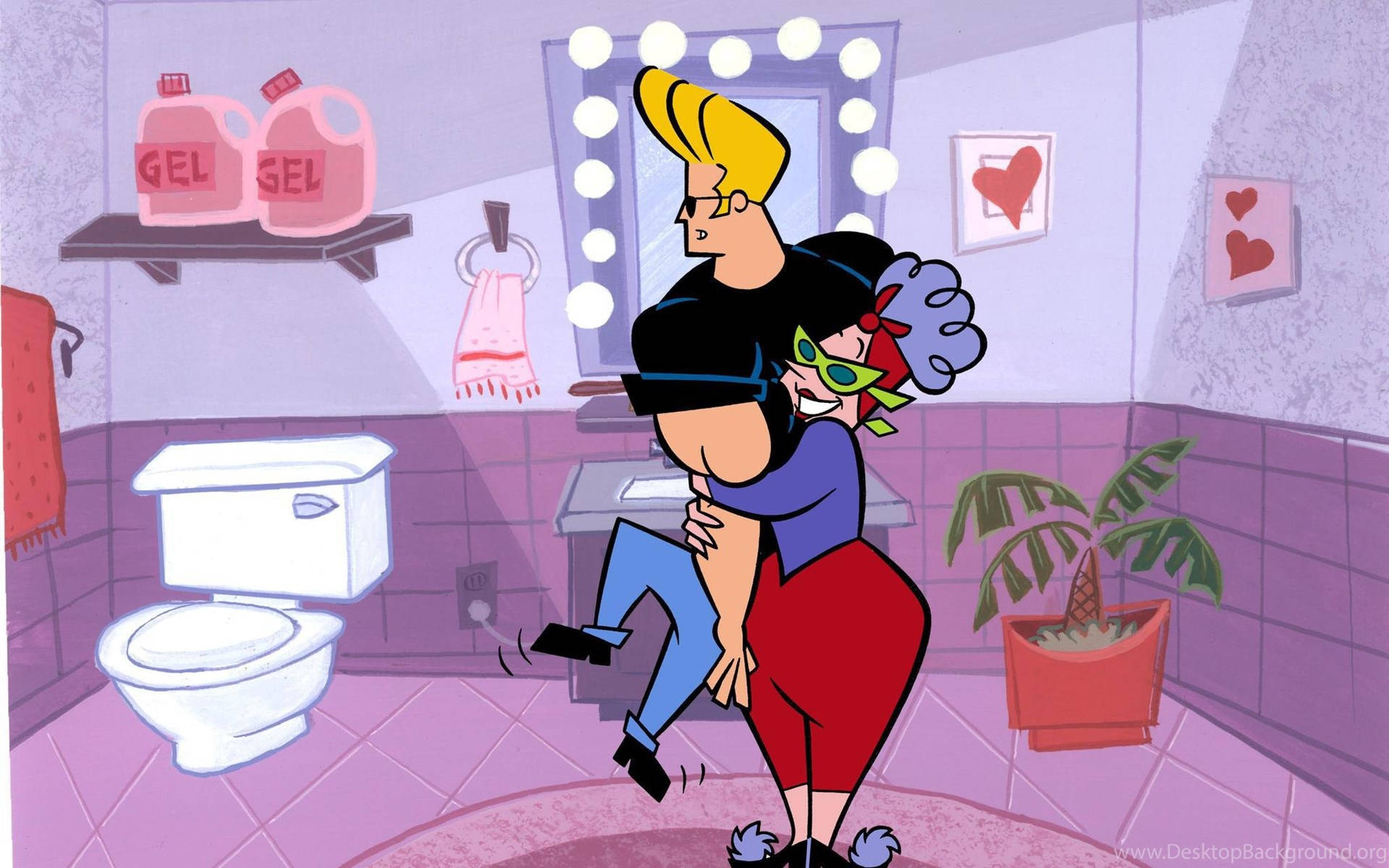 Johnny Bravo, red dress, green mask, Full HD Desktop Wallpaper