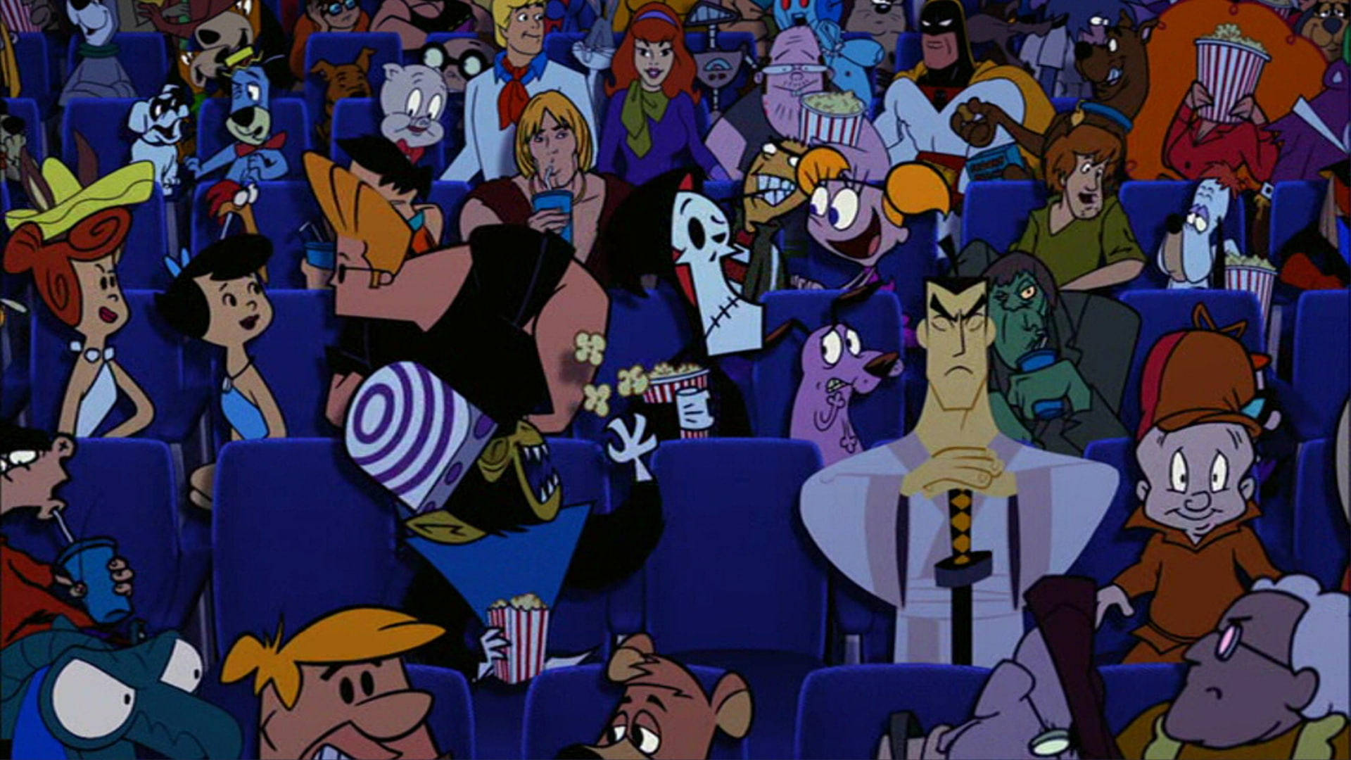 Johnny Bravo, movie theater, animated cartoon characters, Full HD Desktop Wallpaper