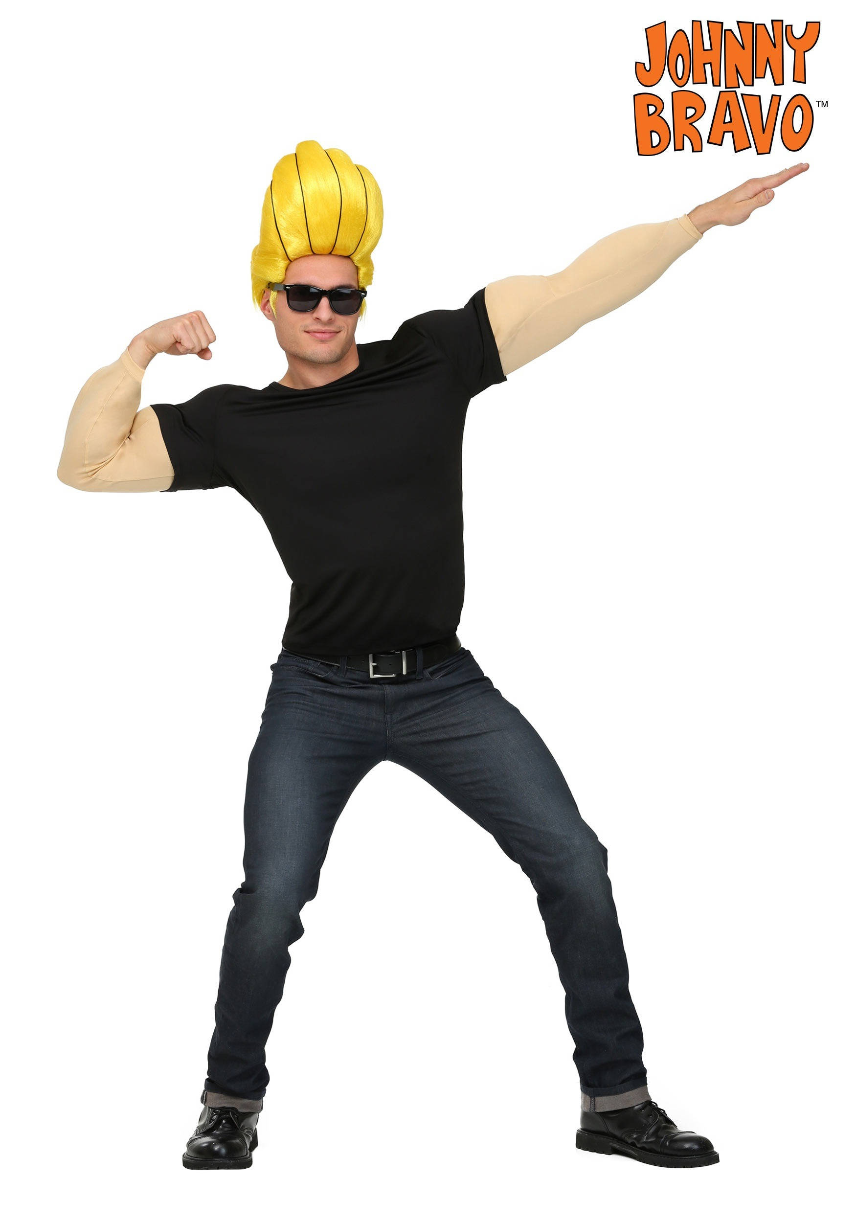 Johnny Bravo, yellow pompadour wig, sunglasses, Full HD Phone Wallpaper