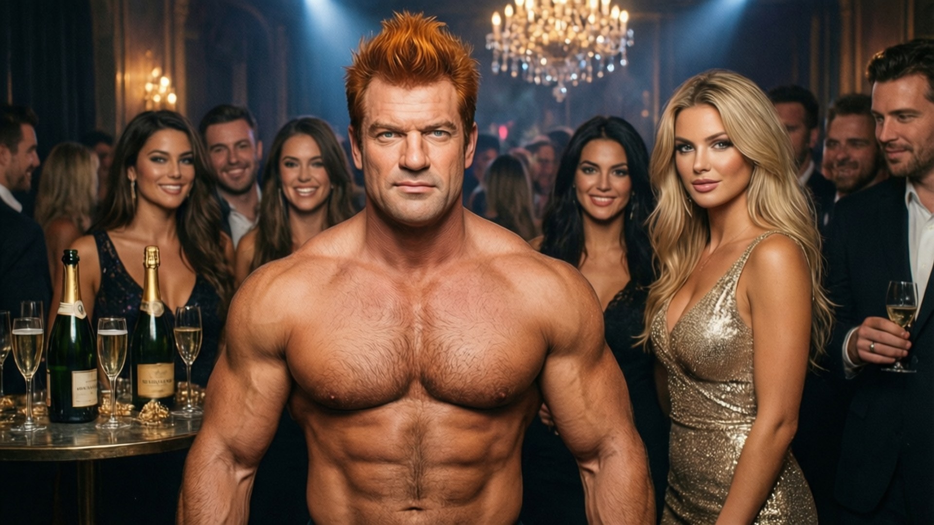 Johnny Bravo, party king, chandeliers, Full HD Desktop Wallpaper