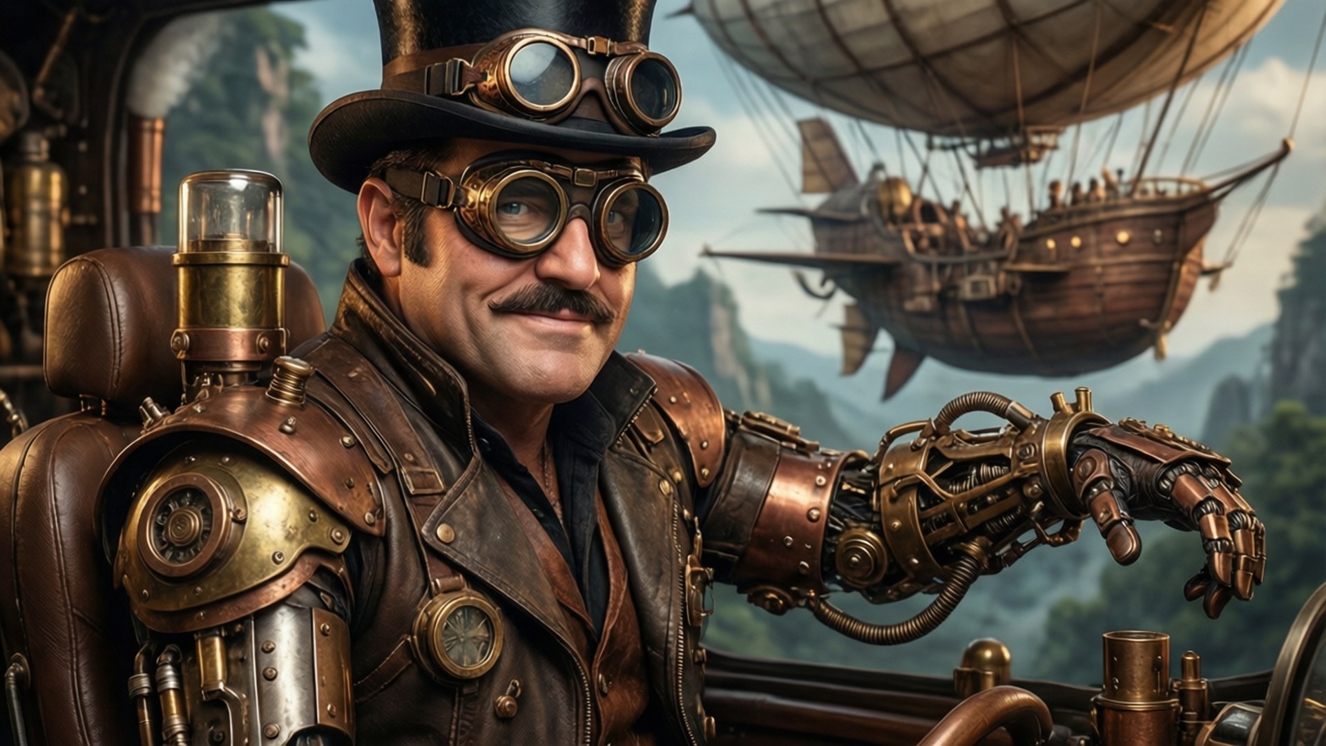 Johnny Bravo, steampunk, brass prosthetic hand, Full HD Desktop Wallpaper