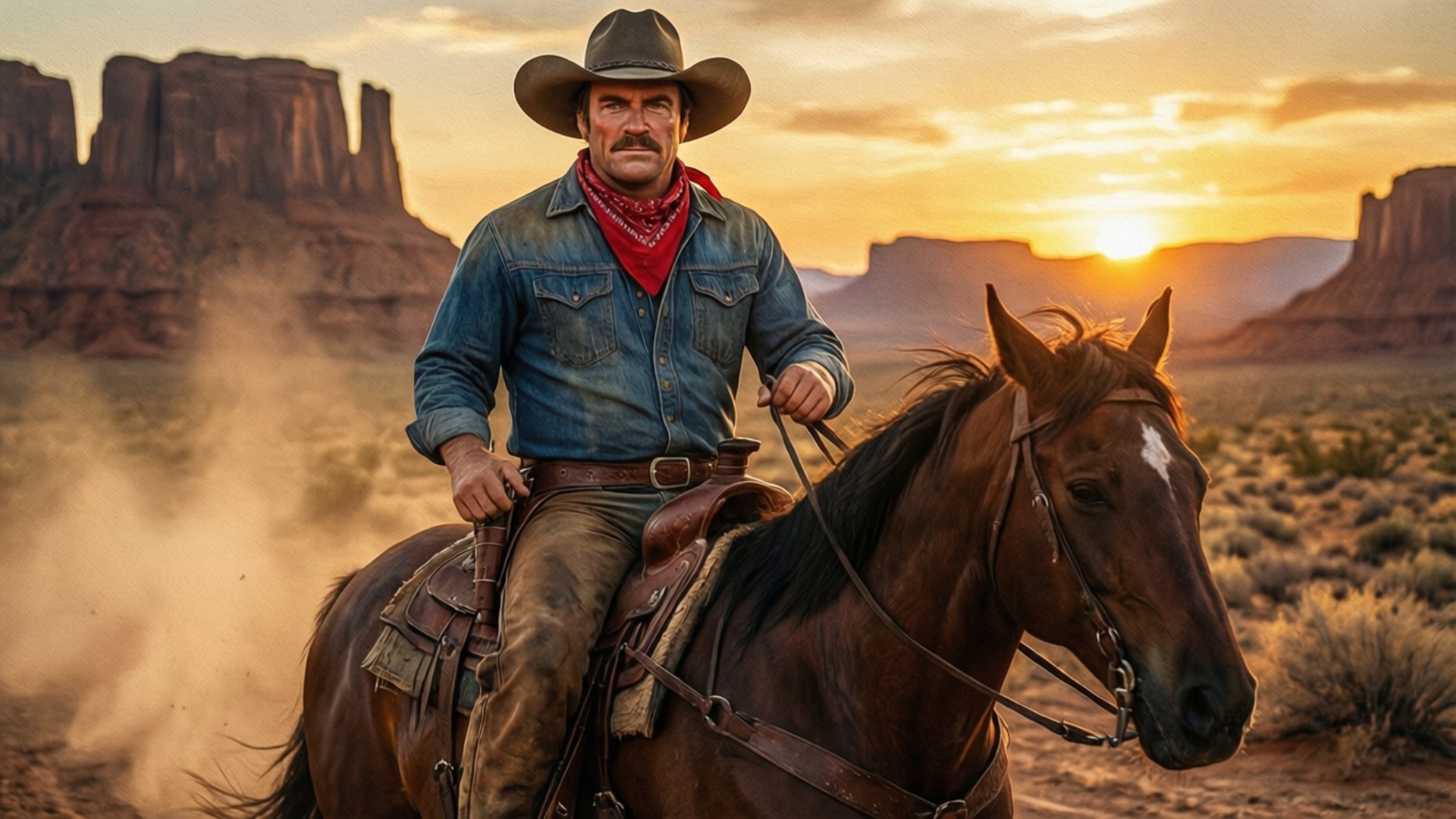 Johnny Bravo, cowboy, brown horse, Full HD Desktop Wallpaper