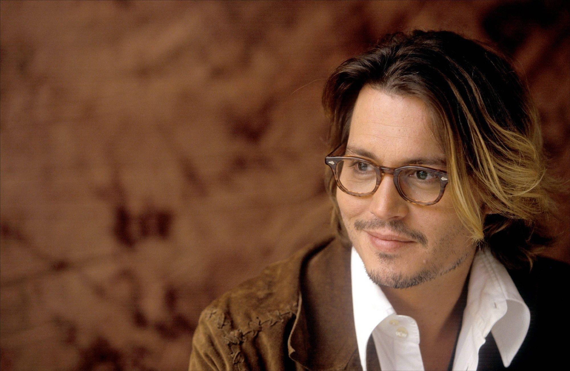Johnny Depp, glasses, warm brown jacket, Full HD Desktop Wallpaper