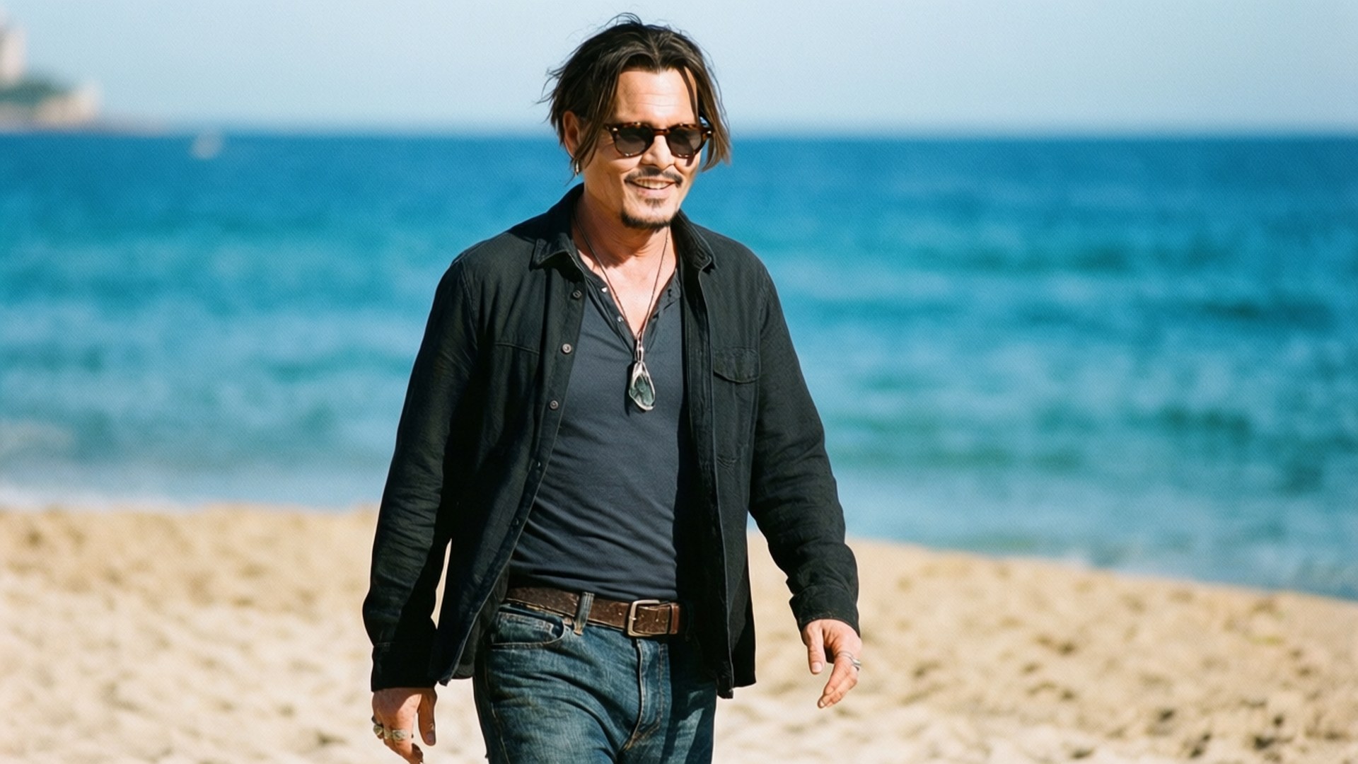 Johnny Depp, beach, sunny day, Full HD Desktop Wallpaper