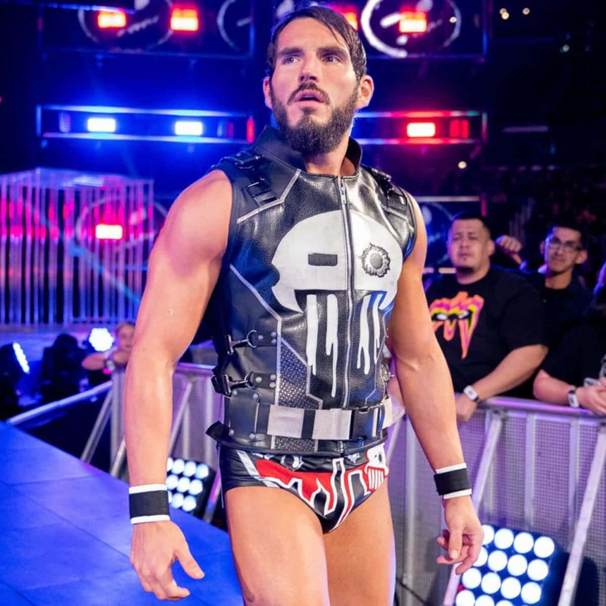 Johnny Gargano, skull-themed leather vest, wrestling ring, SD Desktop Wallpaper