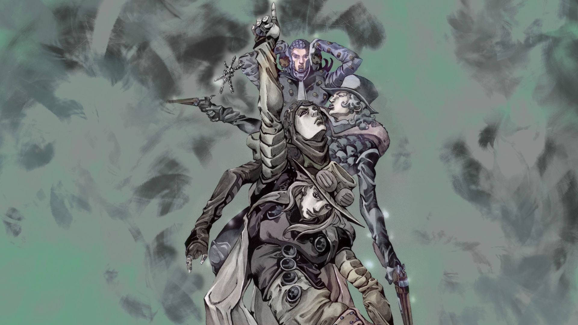 Johnny Joestar, gray, smoky green-gray backdrop, Full HD Desktop Wallpaper