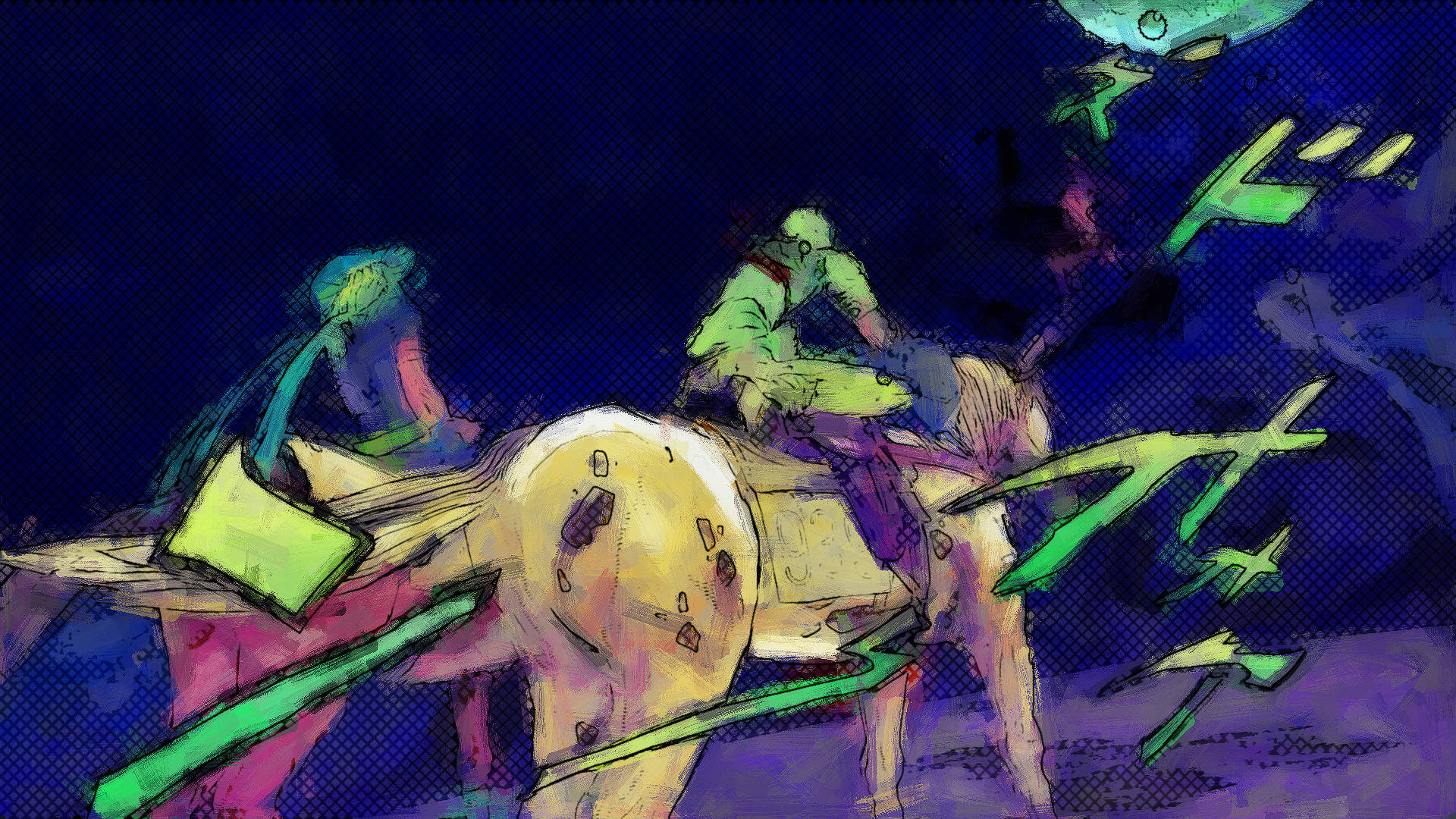 Johnny Joestar, yellow horse, neon green energy blades, Full HD Desktop Wallpaper