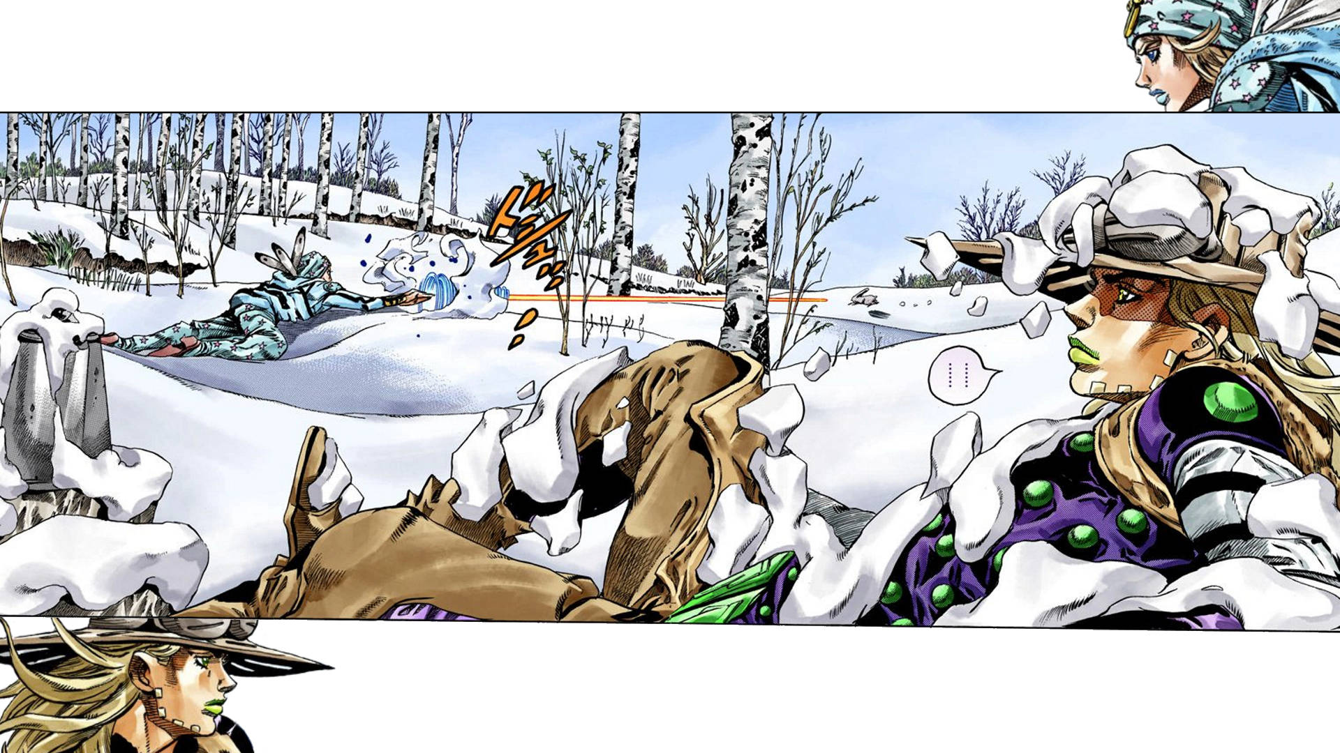Johnny Joestar, snowy forest, birch trees, Full HD Desktop Wallpaper