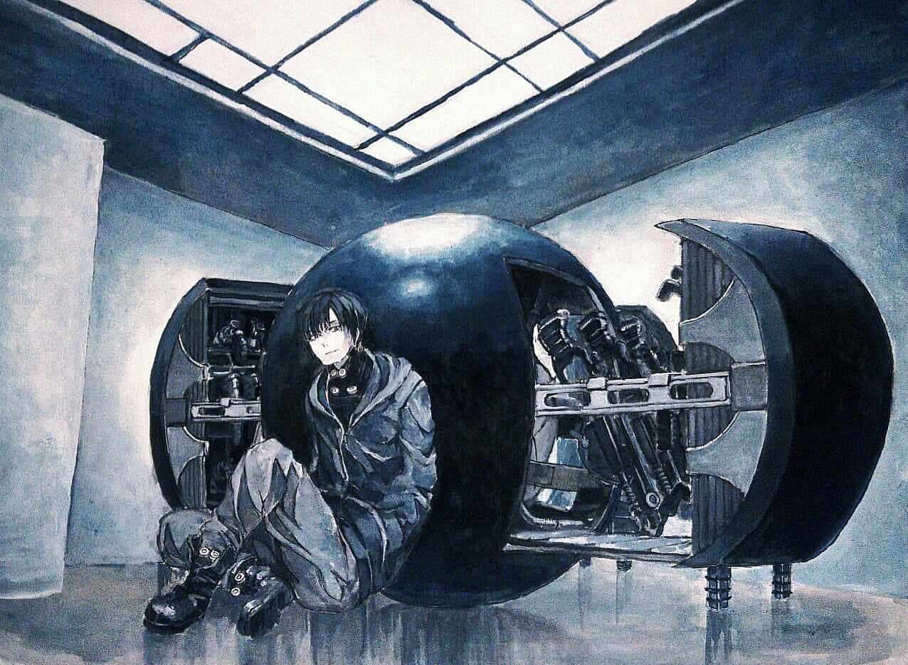 Joichiro Nishi, mechanical sphere, industrial room, SD Desktop Wallpaper