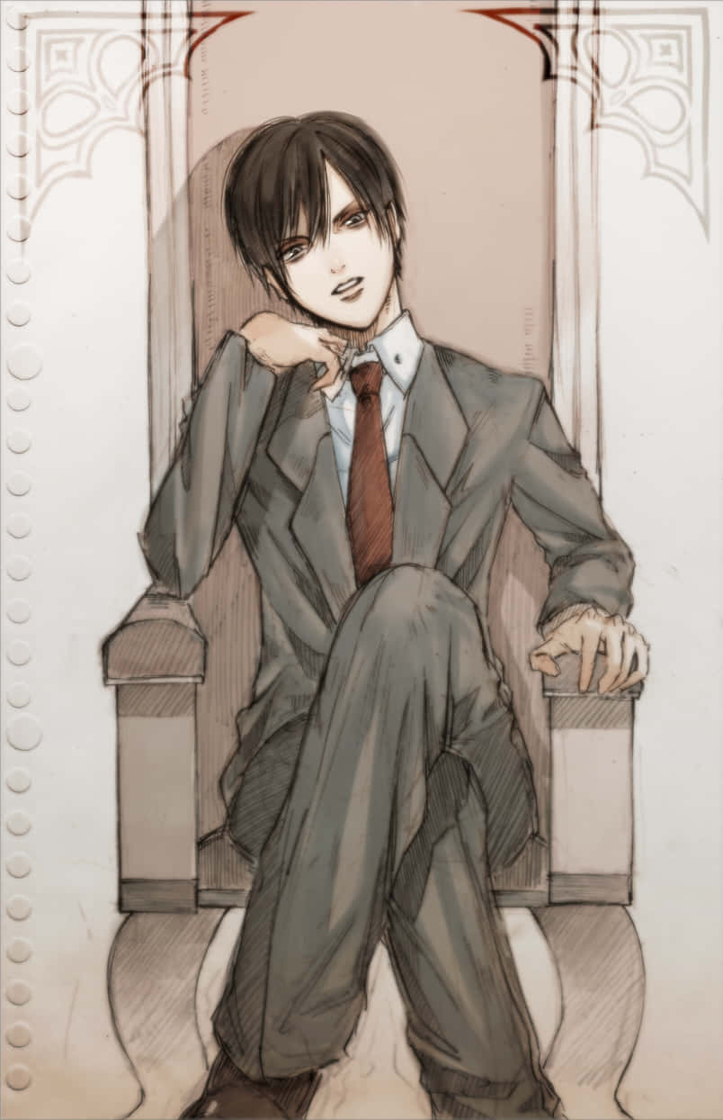 Joichiro Nishi, gray suit, ornate chair, SD Phone Wallpaper