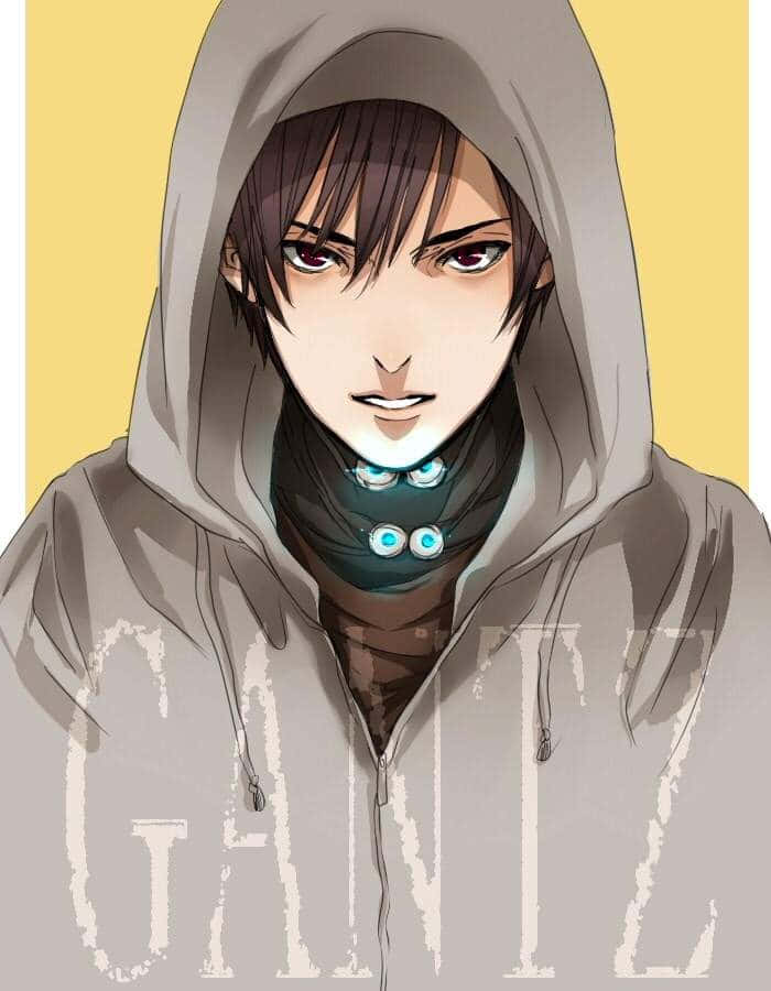 Joichiro Nishi, grey hoodie, glowing blue eyes, SD Phone Wallpaper