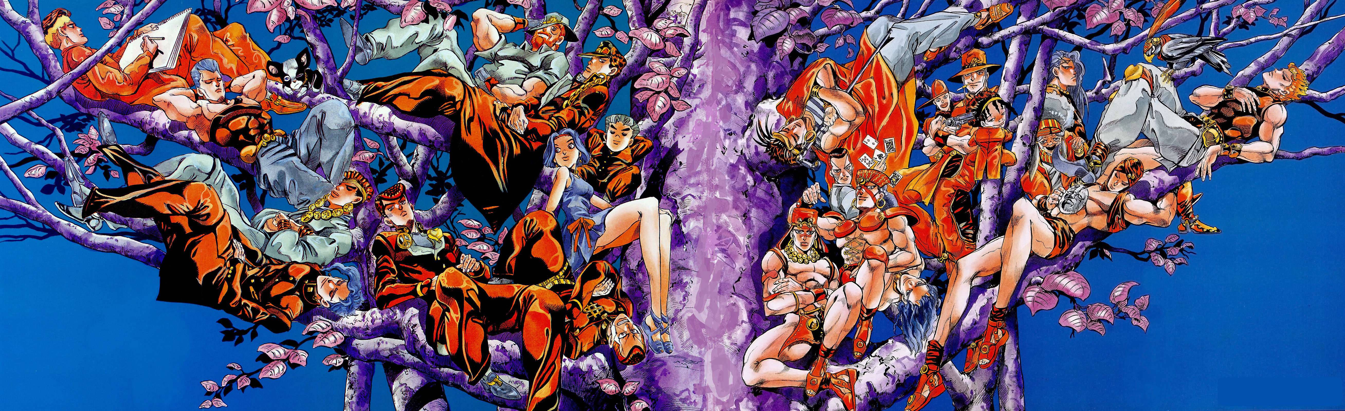 Jojo 4K, characters, purple tree, 5K Desktop Wallpaper