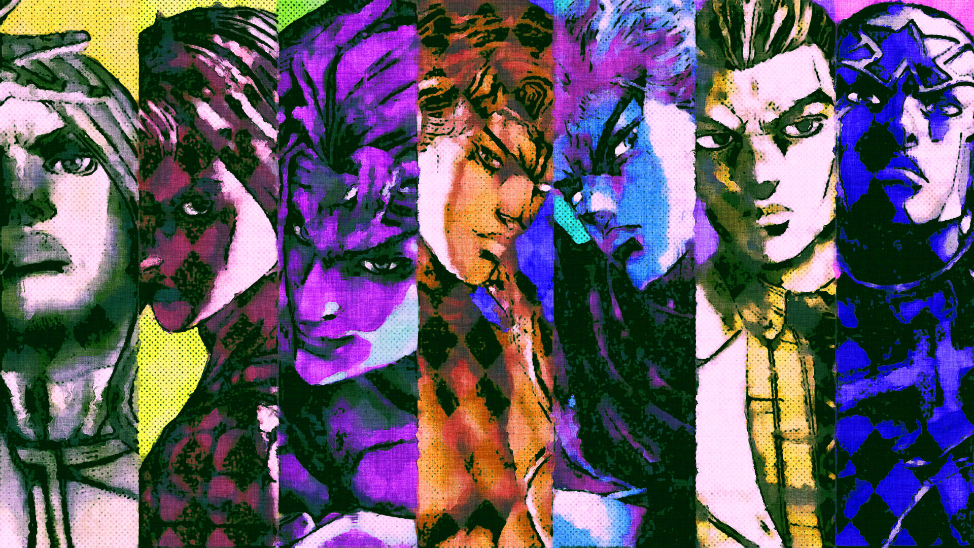 Jojo 4K, anime-style, seven intense characters, Full HD Desktop Wallpaper