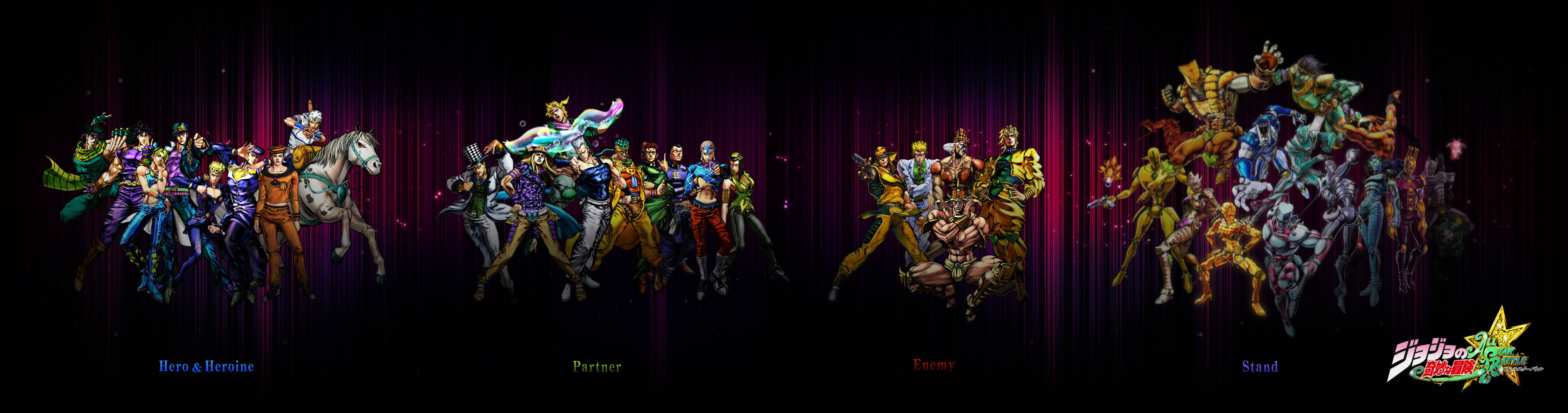 Jojo 4K, anime characters, dark purple curtain, 2K Desktop Wallpaper