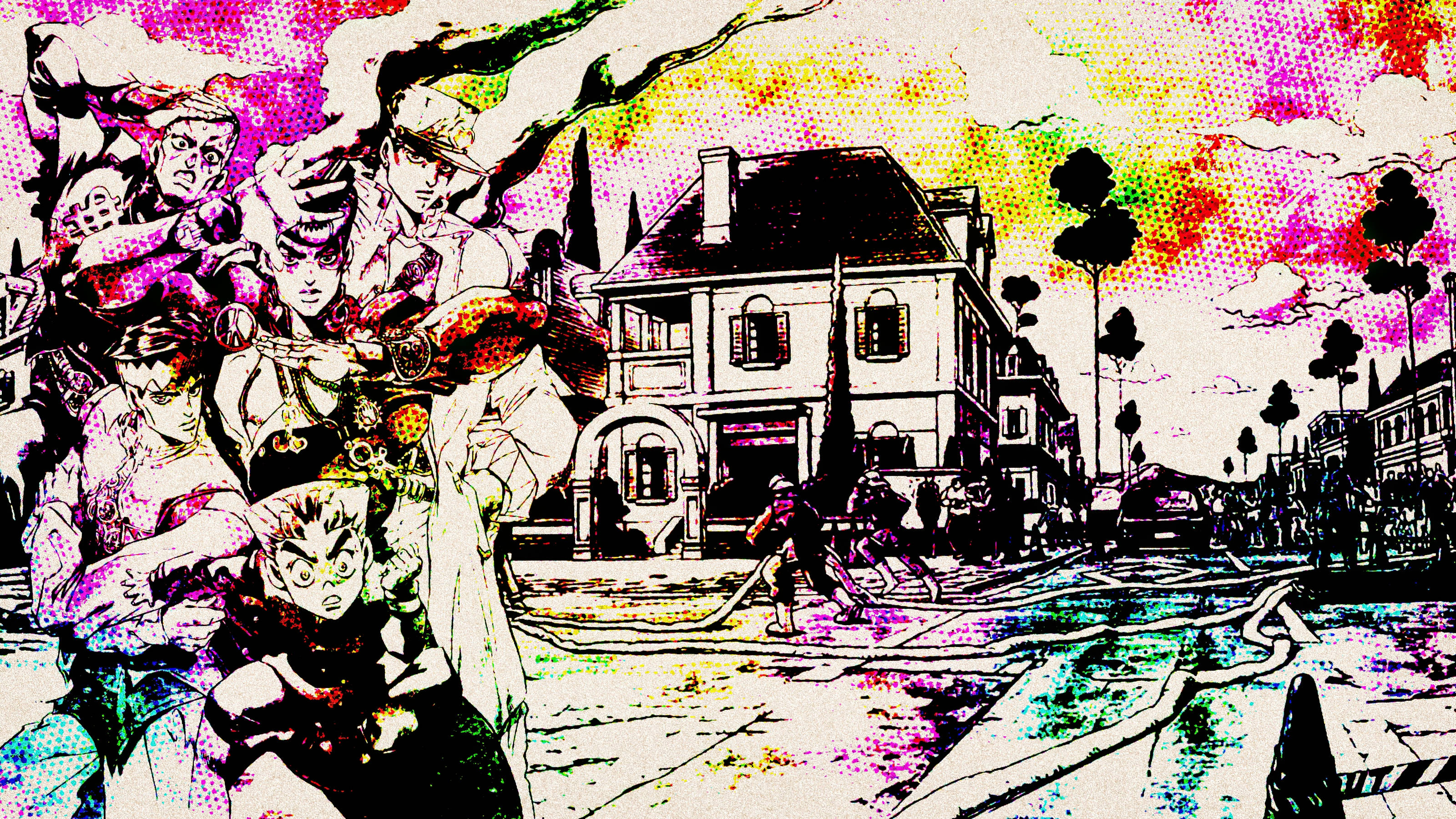 Jojo 4K, watercolour illustration, psychedelic sky, 2K Desktop Wallpaper