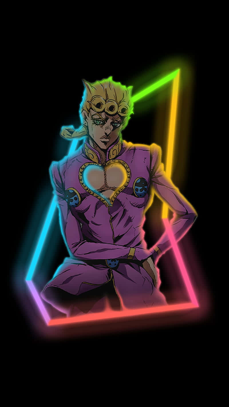 Jojo Pose, purple suit, glowing neon geometric frame, HD Phone Wallpaper