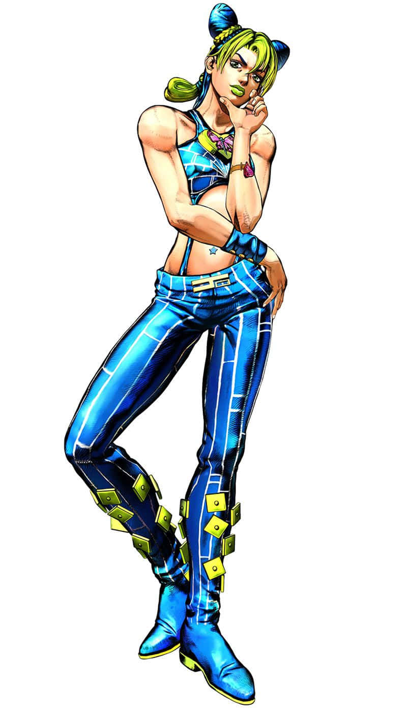 Jojo Pose, green hair, blue outfit, HD Phone Wallpaper