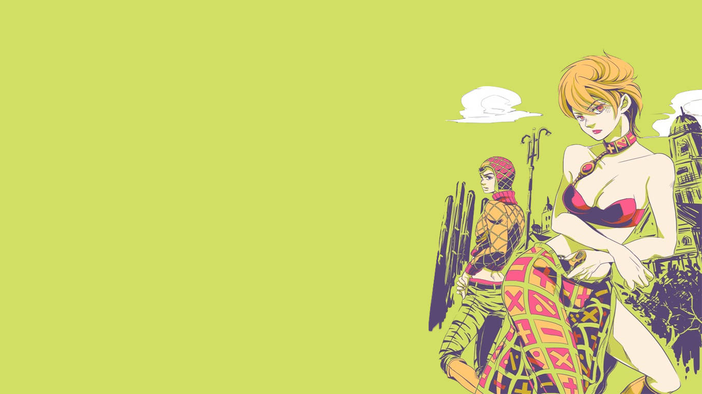 Jojo, anime-style characters, lime green backdrop, HD Desktop Wallpaper