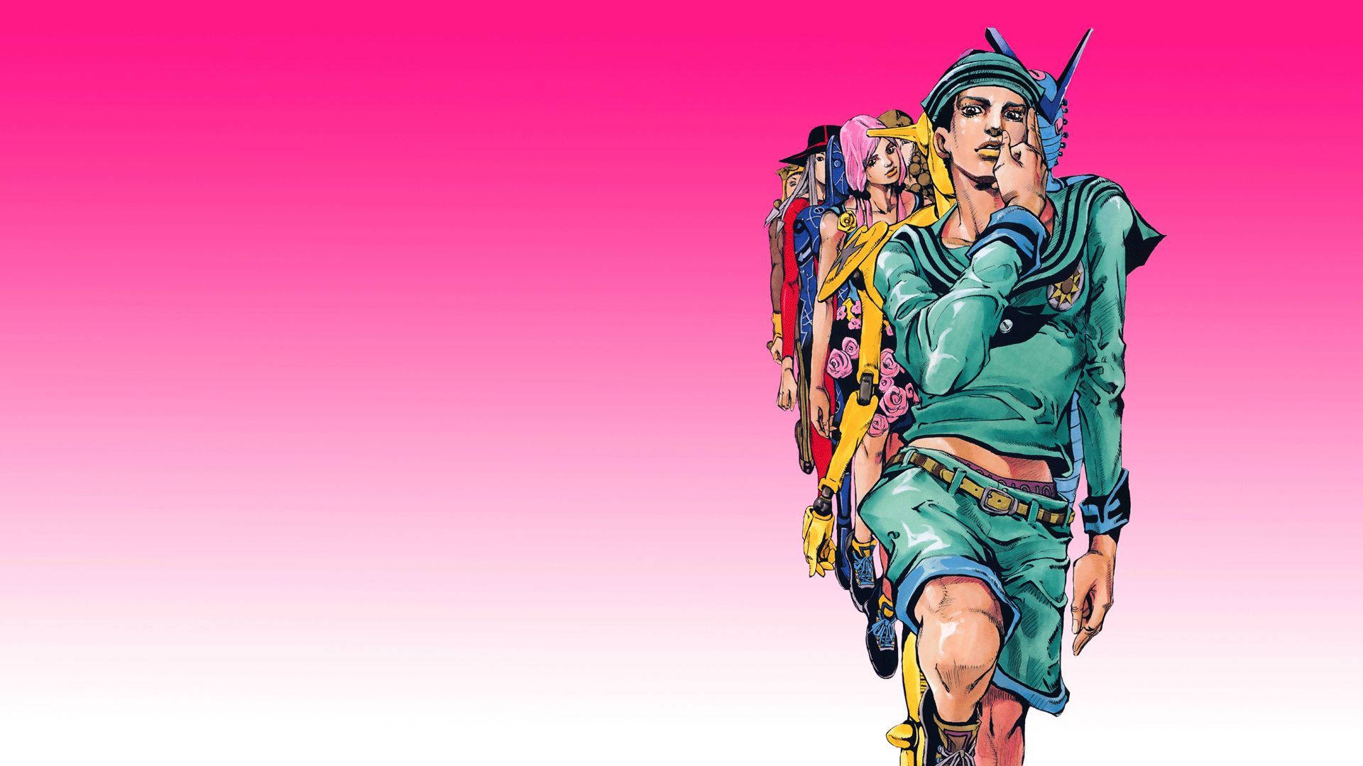 Jojo, green-clad protagonist, colorful characters, Full HD Desktop Wallpaper