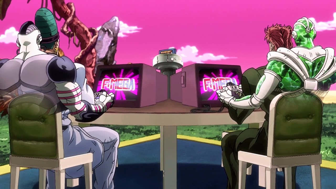 Jojo's Bizarre Adventure Atum, futuristic armor, surreal pink sky, HD Desktop Wallpaper